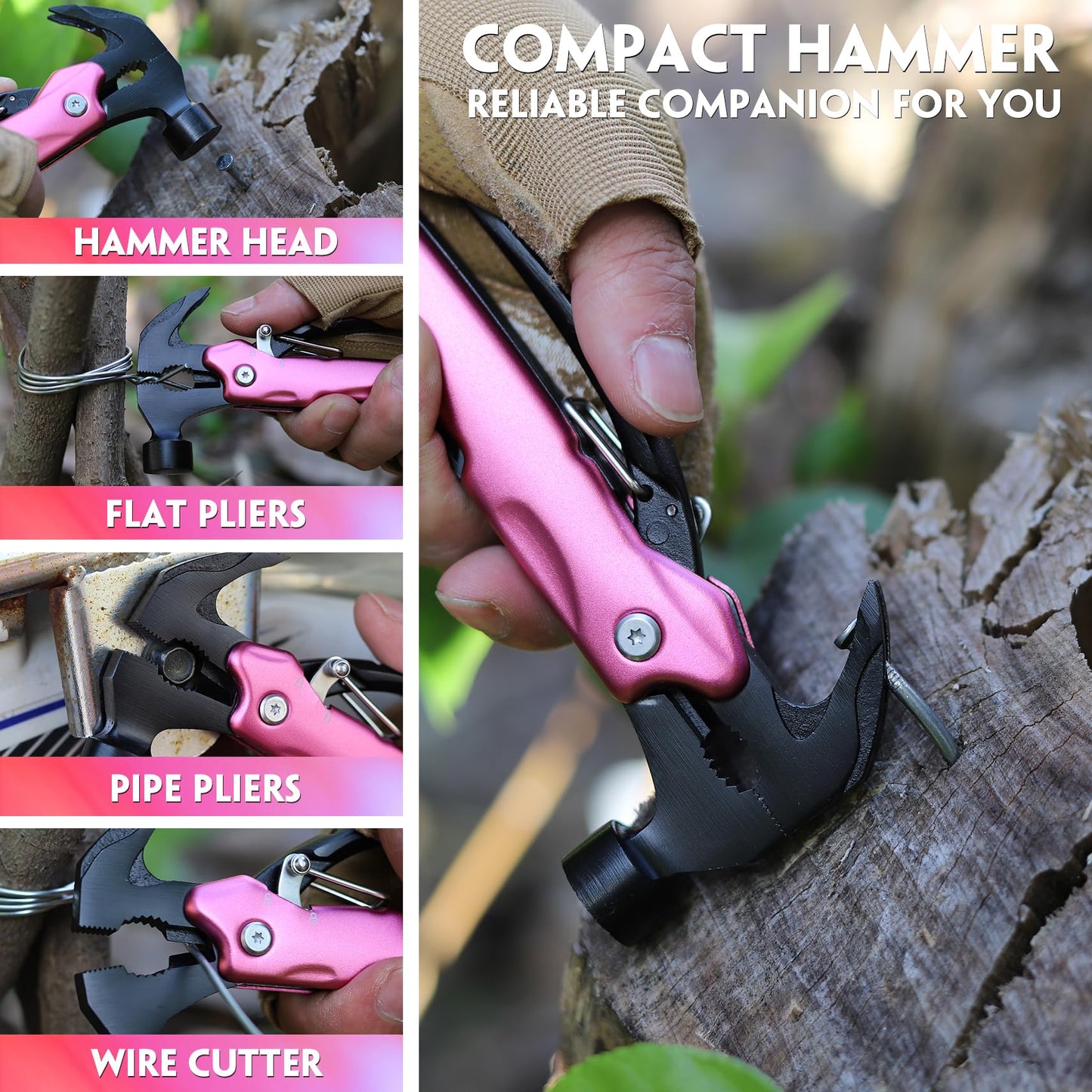 Gifts for Women Mom Wife - Gifts for Woman, Birthday P’ink Gift for Mom, Wife, Sister - Stocking Stuffers for Women - Mothers Day Christmas Womens Gift from Daughter Son, Multitool Hammer