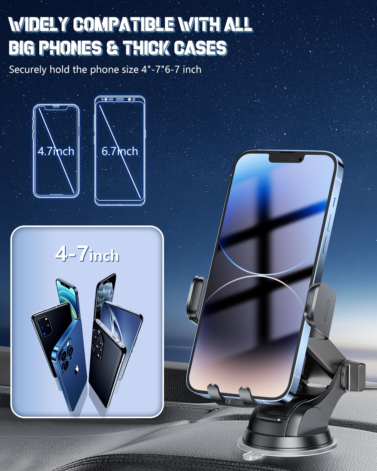 Wireless Car Charger, Fast Charging Phone Holder 3 in 1 Phone Mount Auto Clamping Car Accessories Compatible with iPhone 16 15 14 13 12 11 Xs XR, Samsung S23 Ultra S22 S21 S20/S10+ S9(Midnight Black)