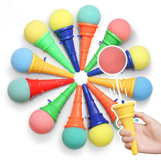 Novelty Place Ice Cream Shooters Toy (Pack of 12) - Squeeze N' Pop Game - Multi-Color Icecream Cone Foam Ball Launcher - Great Party Favors and Carnival Prize for Kids and Children (7 inch)