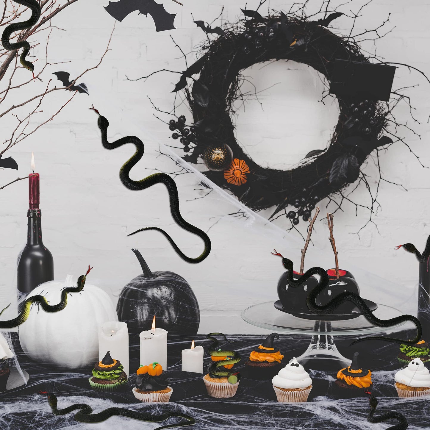 Haconba 20 Pack Realistic Rubber Snakes Plastic Snake Toys Fake Snakes for Party Favors Halloween Decoration Gag Toys, Prank and Prop 17.7 inch