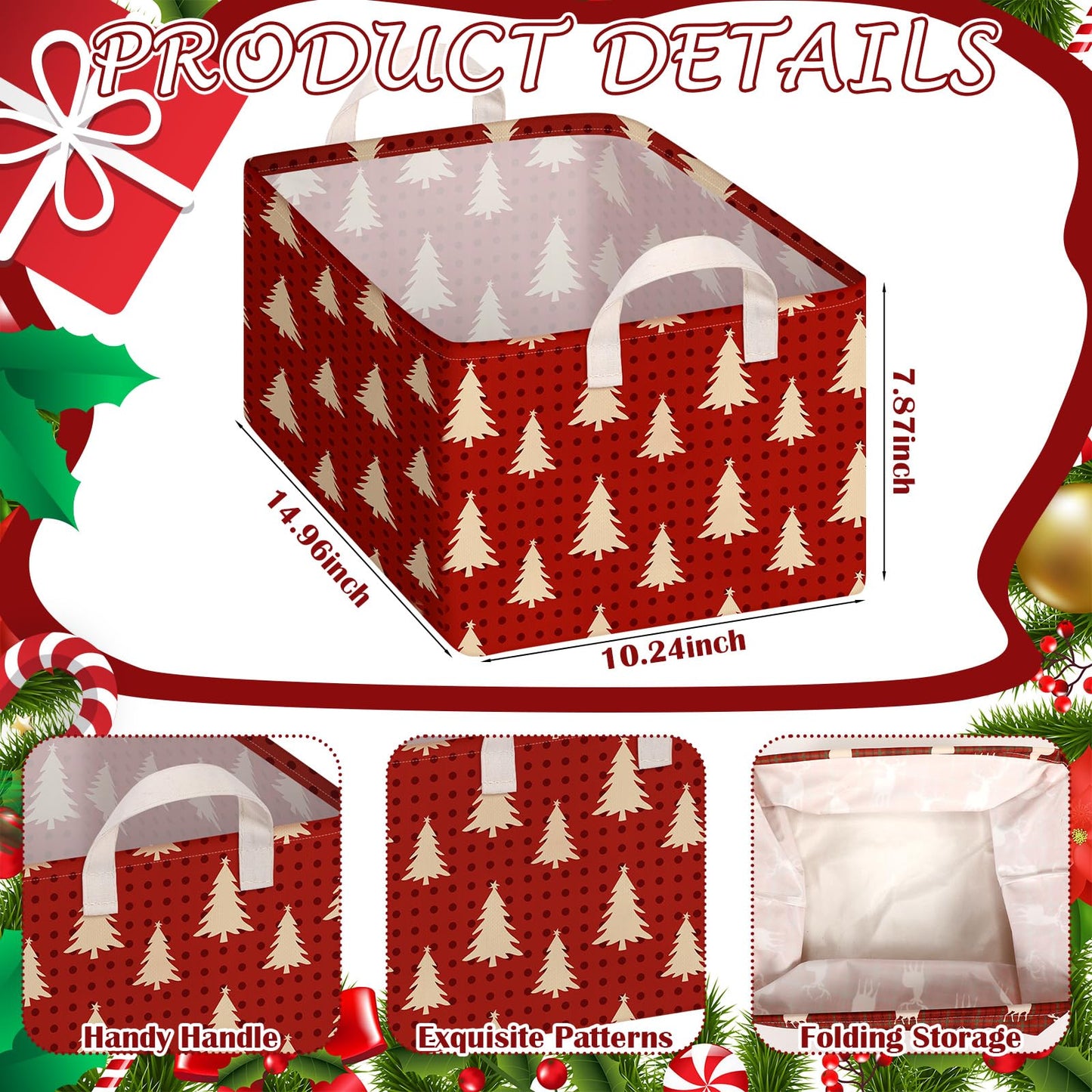 Boao 6 Pack Christmas Storage Bin Collapsible Large Christmas Storage Baskets for Gifts Canvas Laundry Basket Foldable Box with Handle for Office Home Bedroom Clothes