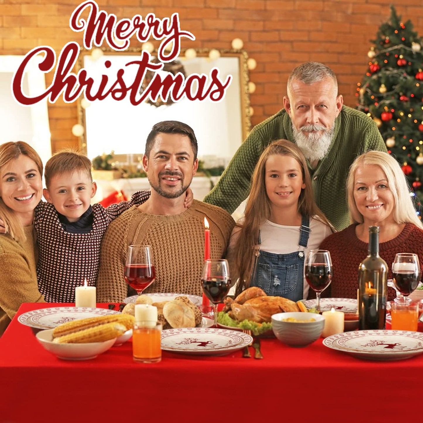 215 Pcs Christmas Plates and Napkins Set Serve 25, Christmas Elk Disposable Tableware Set, Christmas Decorations Includes Plates, Cups, Napkins, Christmas Tableware