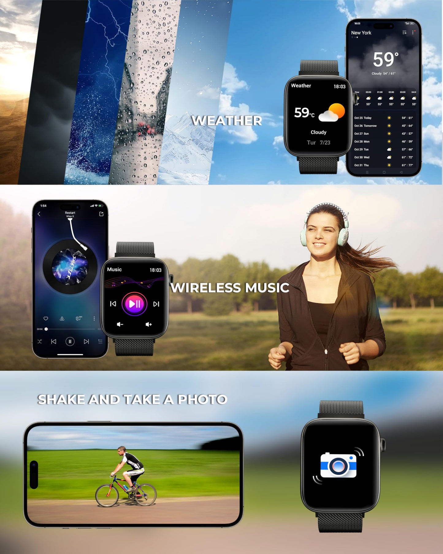 Smart Watch for Men/Women, 1.85" AMOLED Touchscreen, Make/Answer Calls, Fitness Tracker with Heart Rate, Blood Oxygen, Sport Modes, Waterproof Watches Compatible with Android & iPhone(4 Watch Bands)