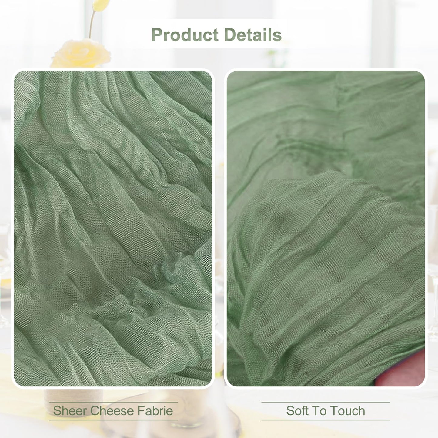 10 Pack Sage Green Cheesecloth Table Runner 35x120 Inch 10Ft Rustic Gauze Cheese Cloth Table Runner Sheer Cheesecloth Table Runners for Wedding Party Bridal Shower Decoration