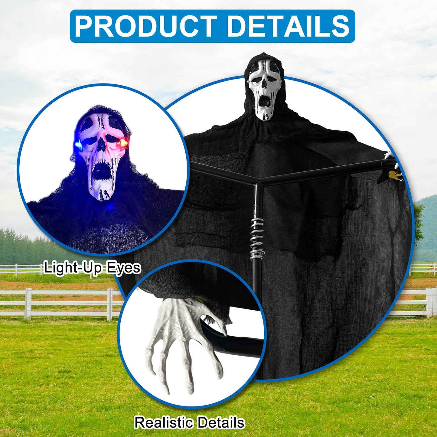 Flerigh Ghost Scarecrow Outdoor Bird Control with Glowing Eyes and Sounds, 2-in-1 Garden Scarecrow Halloween Decoys to Scarer Birds Away for Farm, Chicken Coop, House Protection