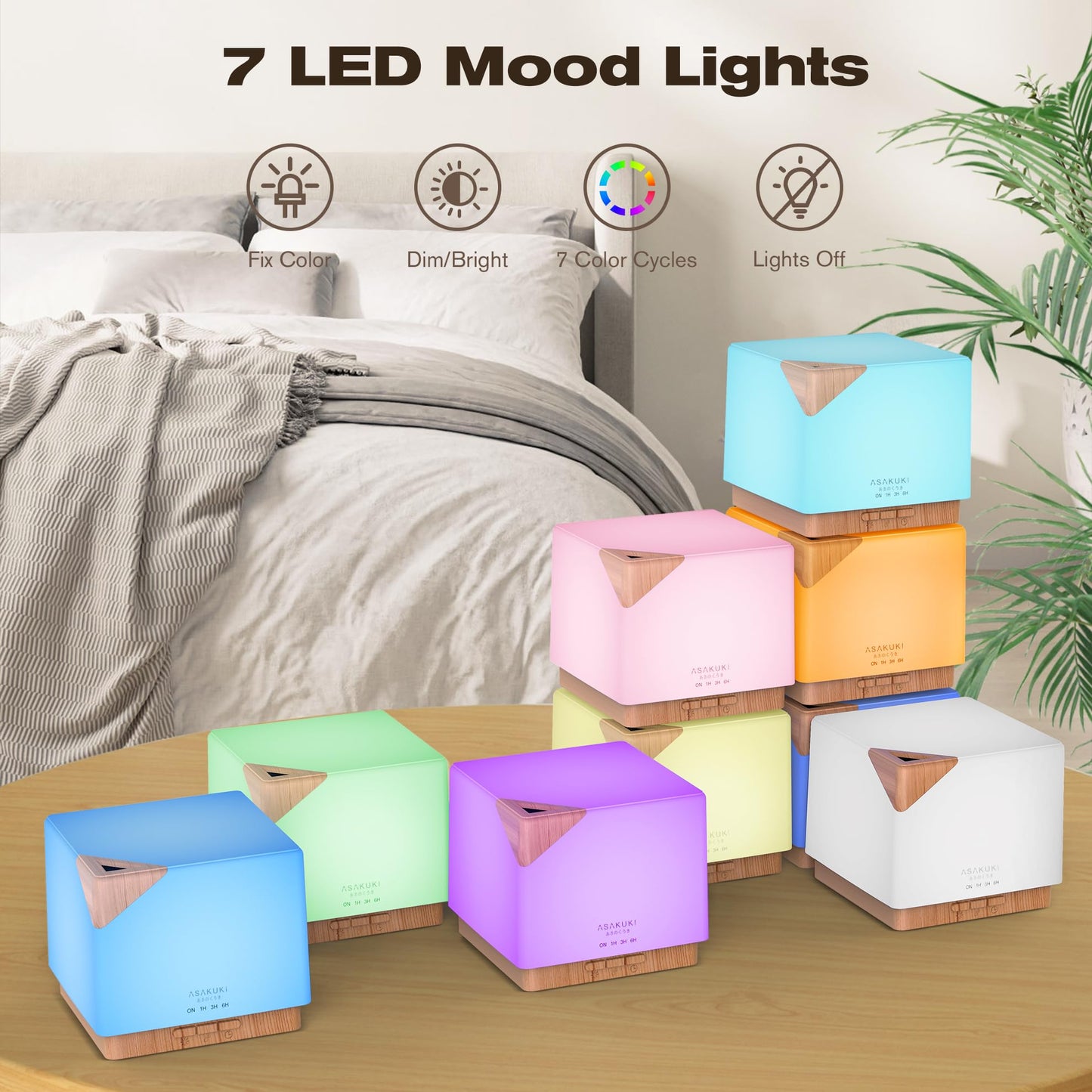 ASAKUKI 700 ml Premium Essential Oil Diffuser, 5 in 1 Ultrasonic Aromatherapy Fragrant Oil Vaporizer Humidifier, Timer and Auto-Off Safety Switch, 7 LED Light Colors