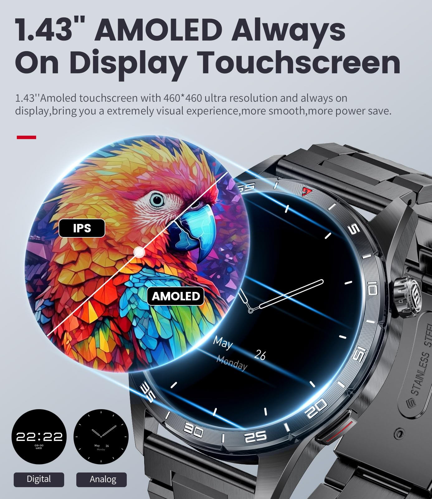 LIGE Smart Watches for Men(Answer/Make Calls), 1.43" HD AMOLED Fitness Tracker with 110+ Sport Modes, 24/7 Heart Rate Sleep Monitor Smartwatch, IP68 Waterproof Smart Watch for Android iOS