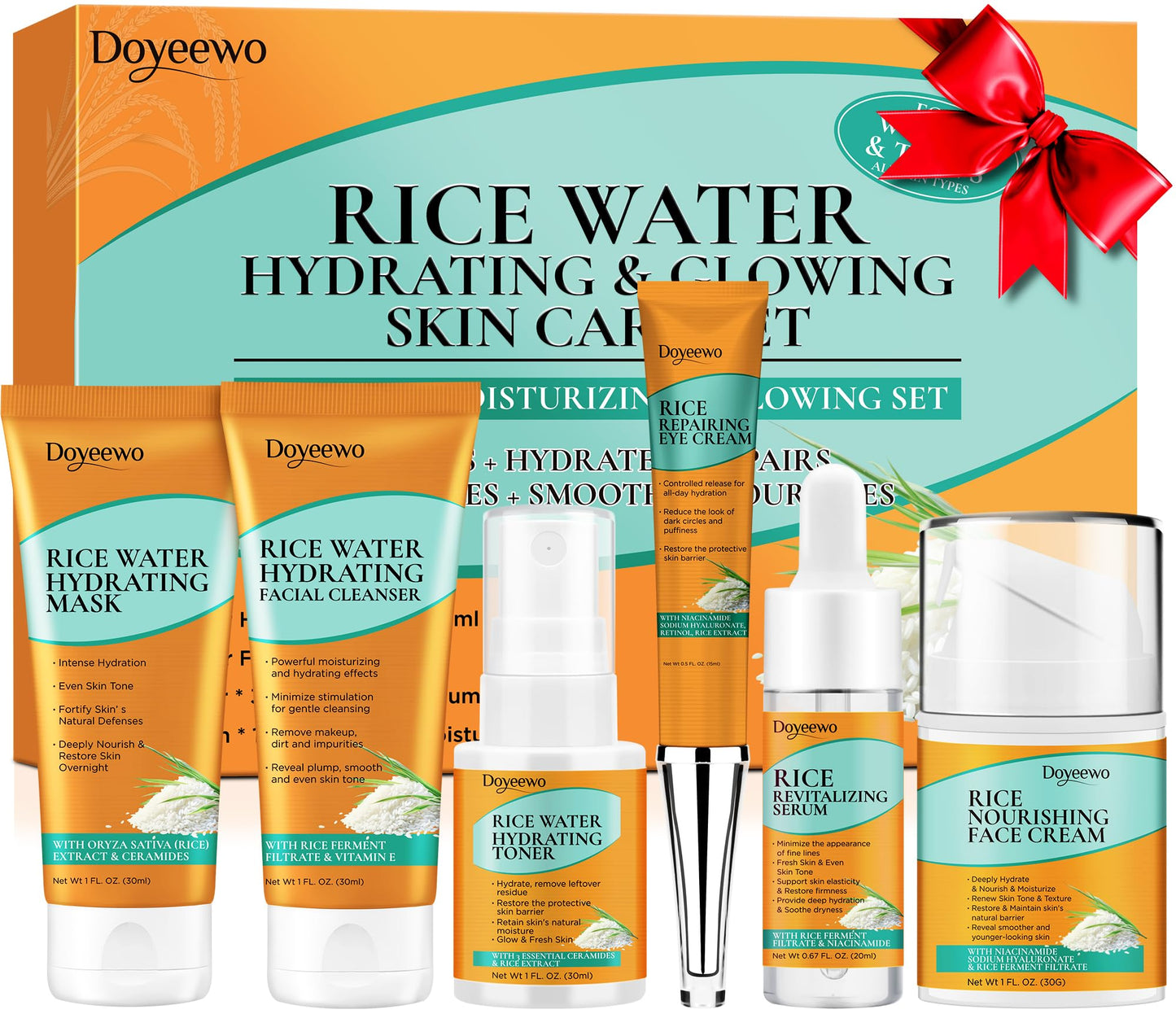 Skin Care Set,Women Teen Glass Skincare Rice Water Hydrate Glow Repair Anti-Aging Facial Routine Kit Gift Set for Womens Mom Wife Teenager Girl Birthday Trendy Stuff Christmas Gifts Stocking Stuffers