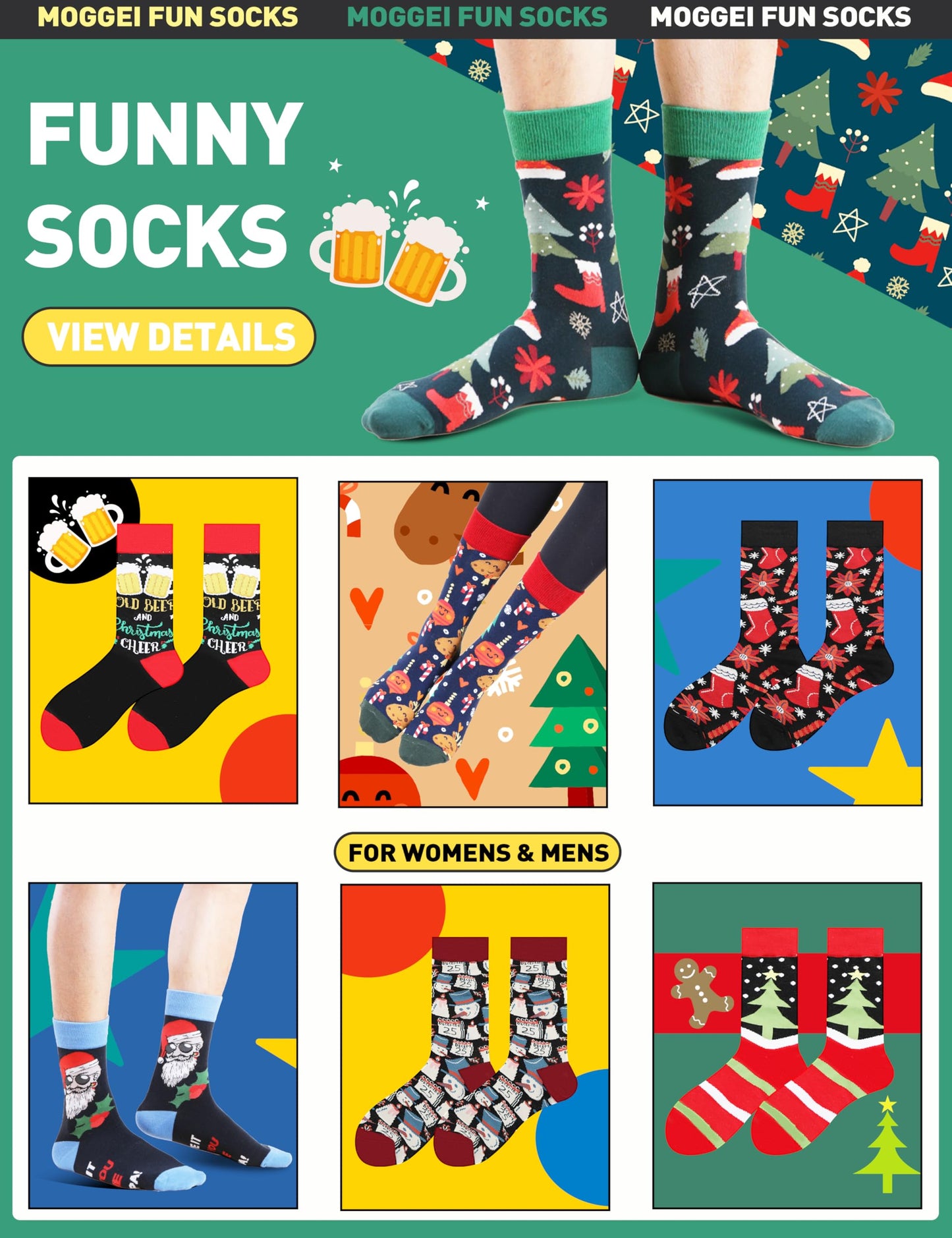 Funny Socks for Women Men Fun Cozy Crazy Cute Novelty Fashion Gift Breathable Cotton Boot Socks Stocking Stuffers(Christmas Style(12 Pairs),L)