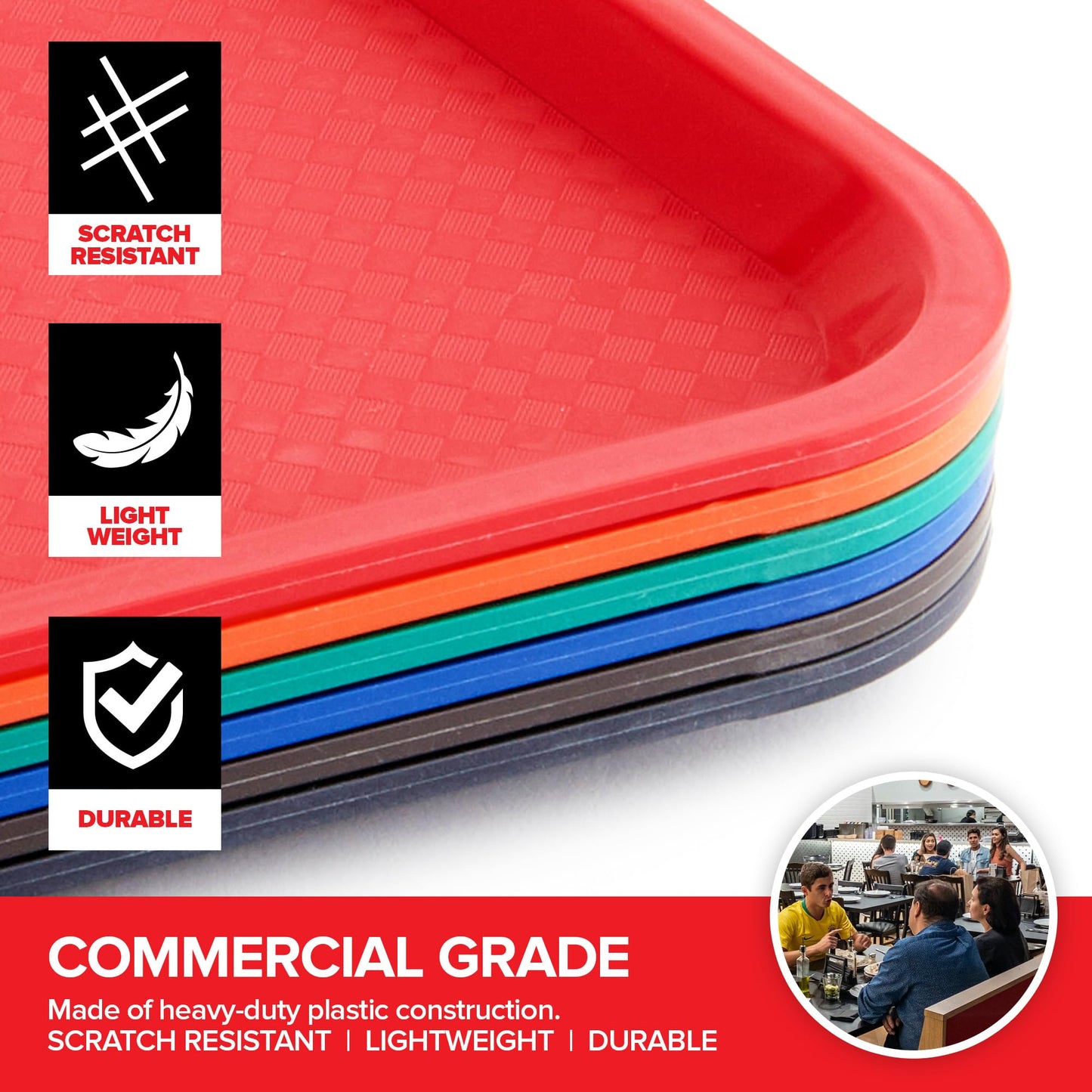 Stock Your Home Large Plastic Serving Trays for Fast Food (Set of 6) 16” x 12” Multicolor Cafeteria Tray for Lunch, Restaurant, Café, Craft Service Carts