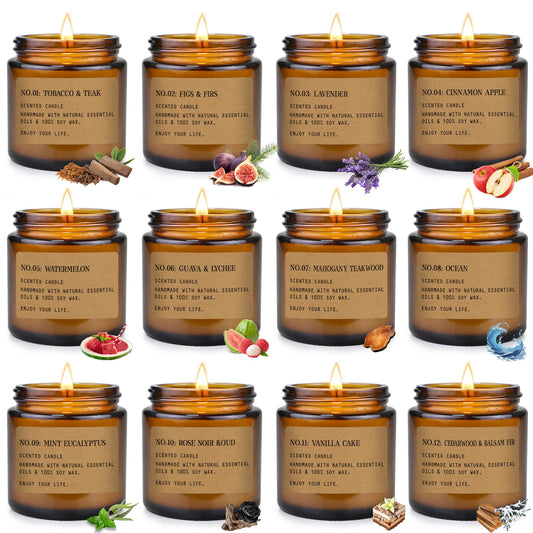 12 Pack Aromatherapy Candles for Home Scented, Aromatherapy Jar Candle Gifts for Women, Natural Soy Wax Amber Candle Set, Scented Candles Set for Birthday Valentine Birthday Day Present