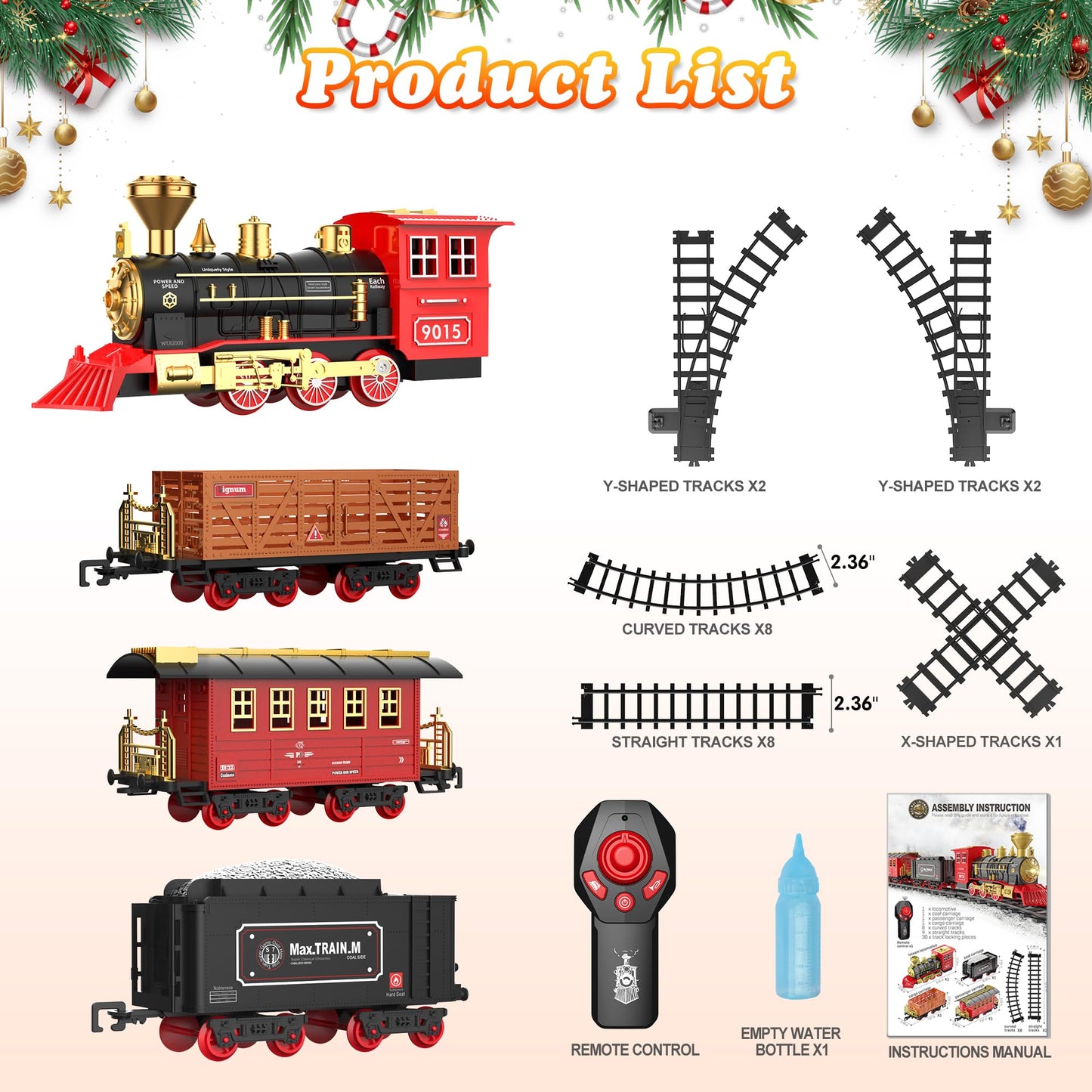 Hot Bee Train Set, Remote Control Train Toys with Luxury Tracks, Christmas Train Sets for Around the Tree,Toy Train with Smokes, Lights & Sound,Model Train Set for 3 4 5 6 7+ Years Old Boys Gifts Kids