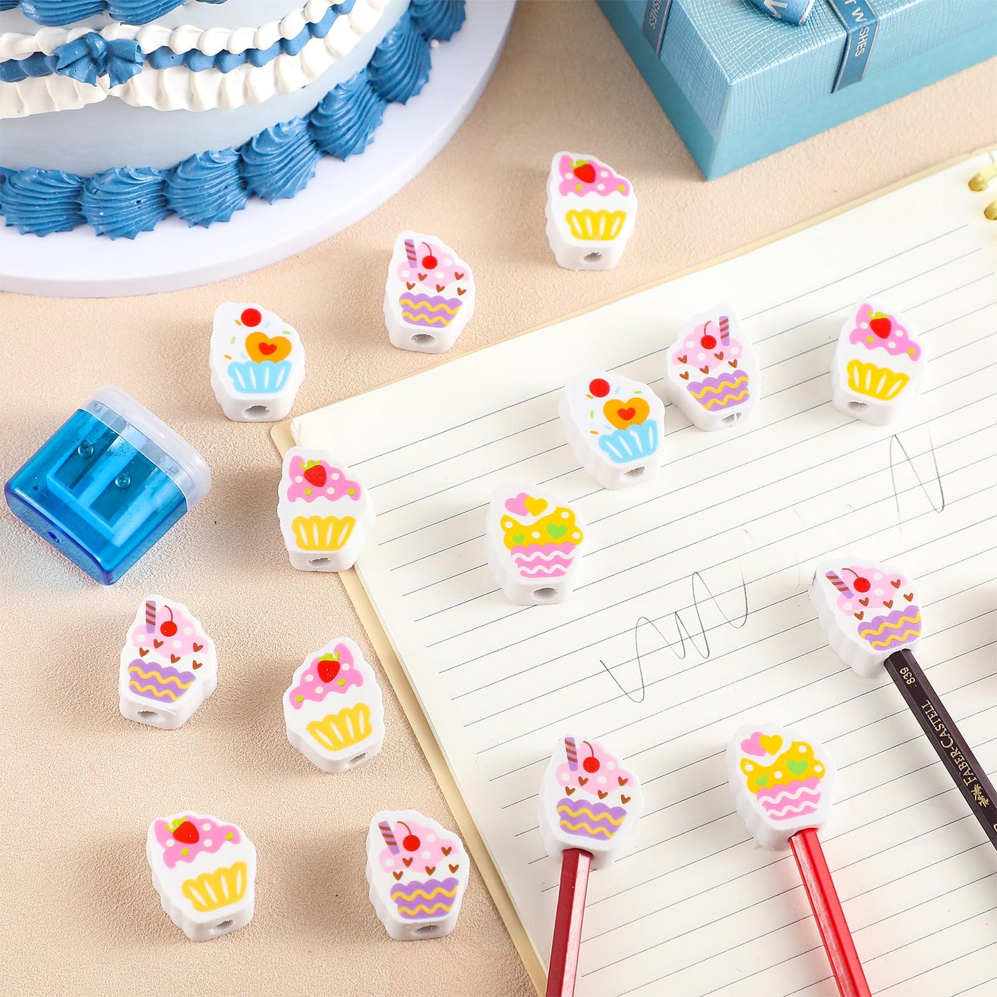 120 Pcs Cute Mini Cupcake Pencil Erasers for Kids Bulk Happy Birthday Pencil Topper Novelty Erasers for Party Favor Back to School Home Work Rewards Teacher Reward Supplies Gift Filling