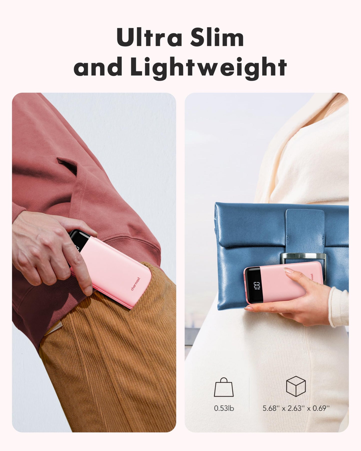 Charmast Portable Charger with Built in Cables, Power Bank with Cords Wires, Slim 10000mAh Travel Battery Pack 6 Outputs 3 Inputs 3A Fast Charging for Samsung Google Pixel LG Moto iPhone iPad