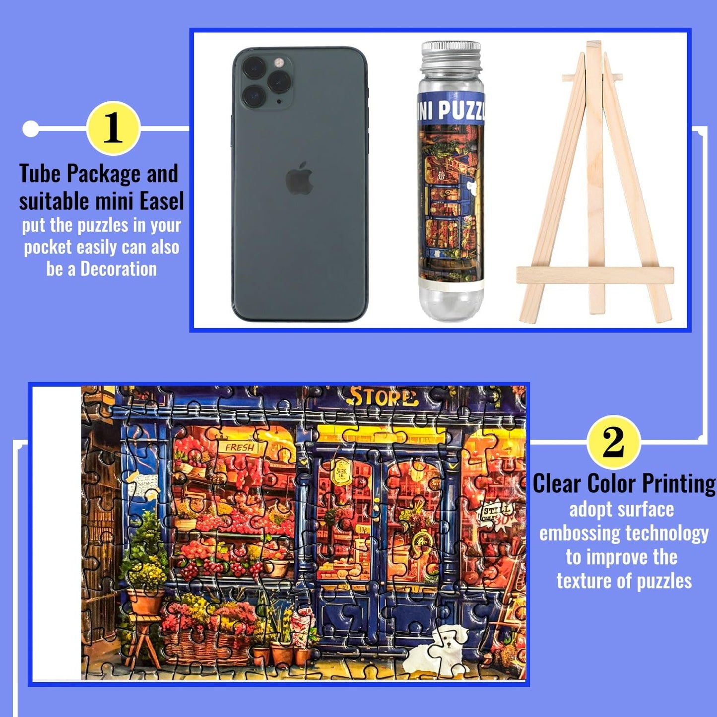 Small Jigsaw Puzzles for Adults 150 Pieces Vintage Streetscape Oil Painting Mini Jigsaw Puzzles Challenging Mini Puzzles Tiny Jigsaw Puzzles 6 x 4 Inches, 3 Pcs,Mini Easel Included