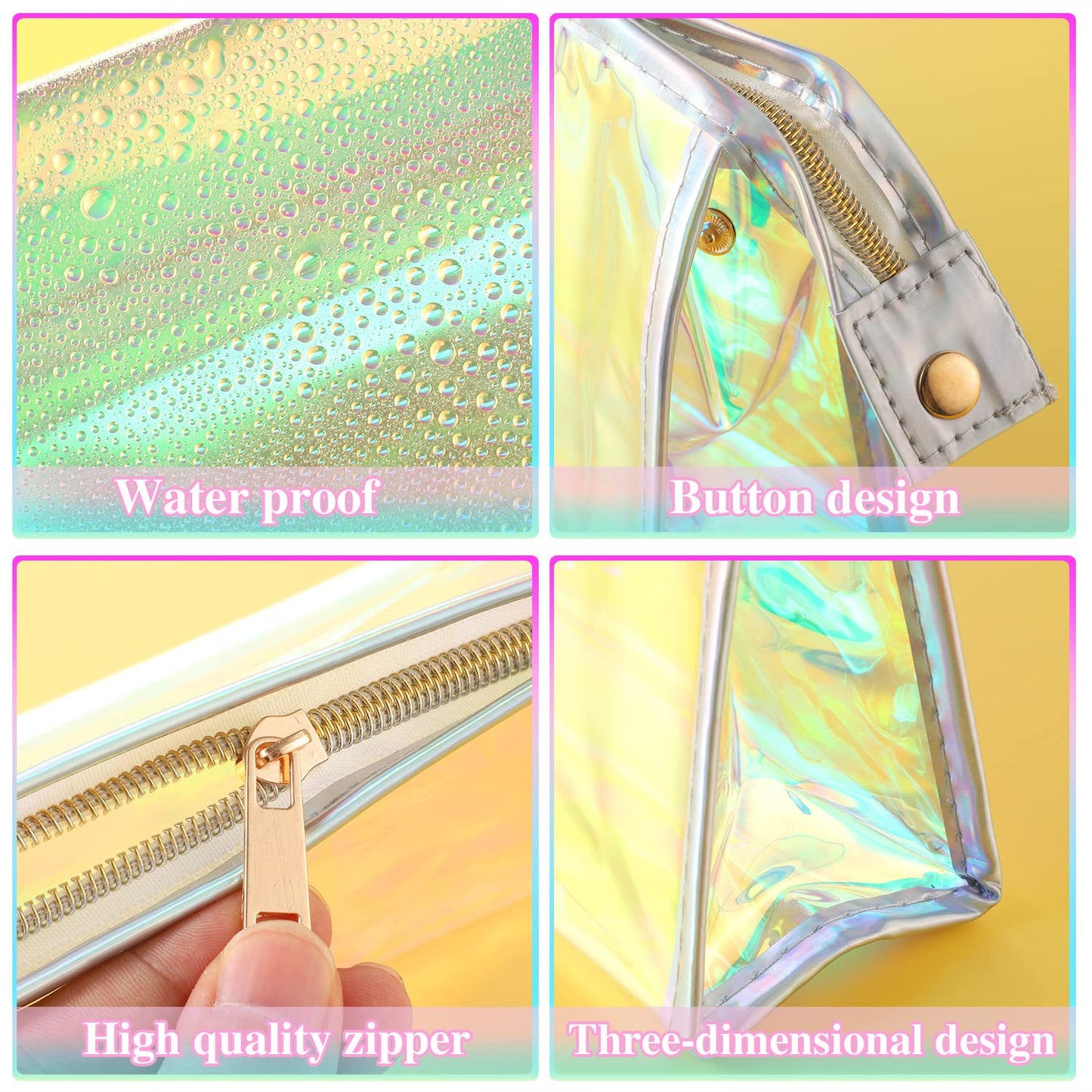 BESARME 10 Pcs Holographic Makeup Bags, Clear PVC Makeup Bag Iridescent Pouch Portable Zippered Toiletry Bag Waterproof Cosmetic Bags Stocking Stuffers for Women Girls Bathroom Vacation