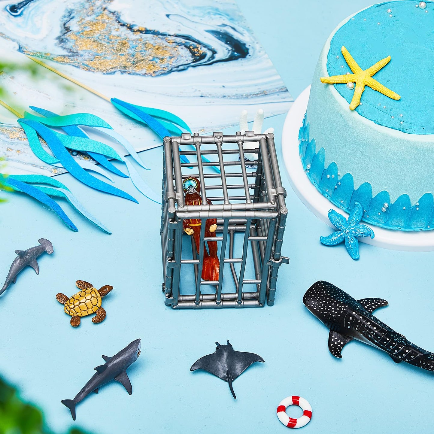 MiniInflat 19 Pcs Shark Cake Topper Cupcake Topper Baby Birthday Decorations Shark Figurines Sea Creatures Decor Ocean Theme Cupcake Picks for Birthday Shower Party