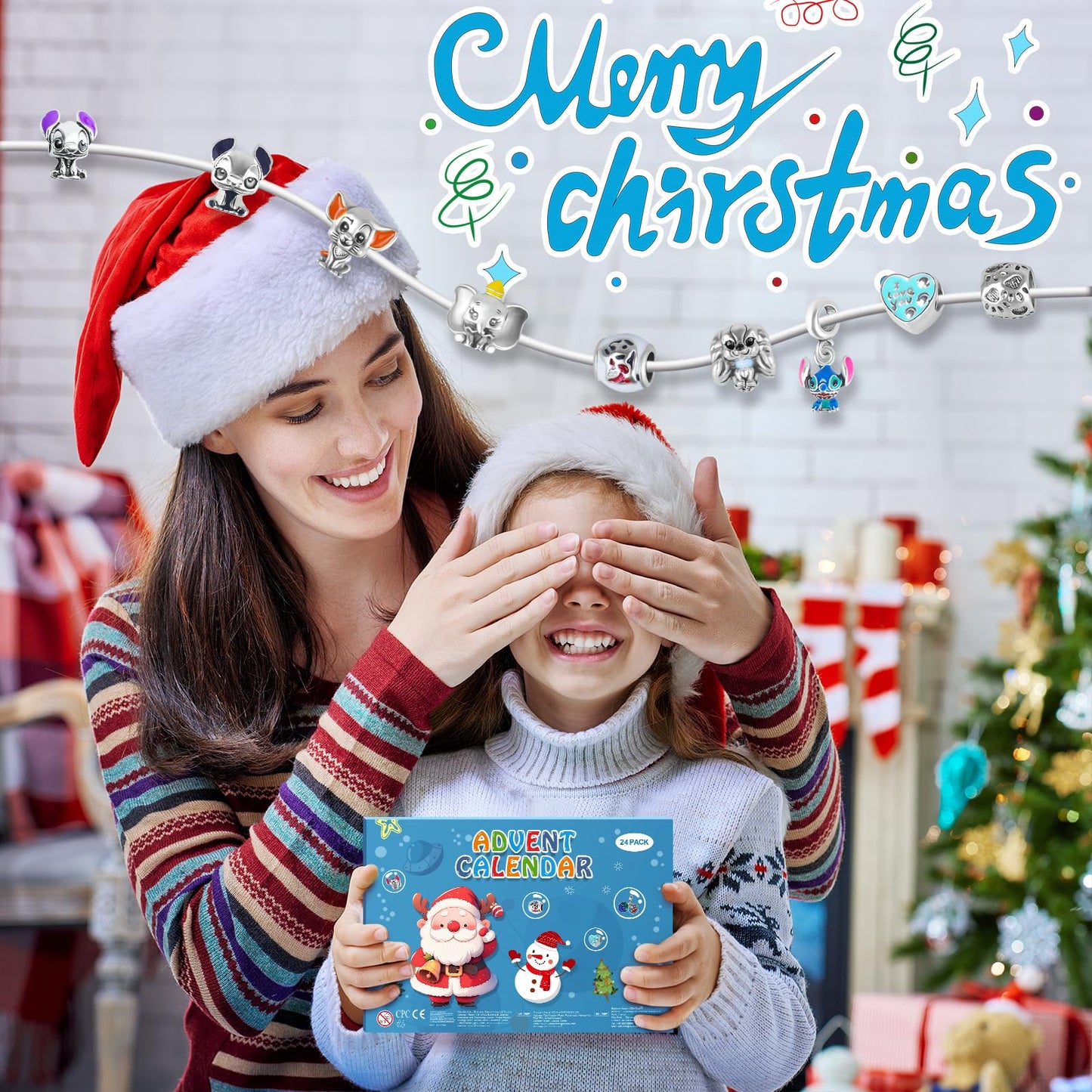 Advent Calendar 2025 Girls, 24 Days Christmas Countdown Calendar with 2 Bracelets and 22Pcs Unique Cartoon Charm Beads, Christmas Gifts for Girl Kids Teens