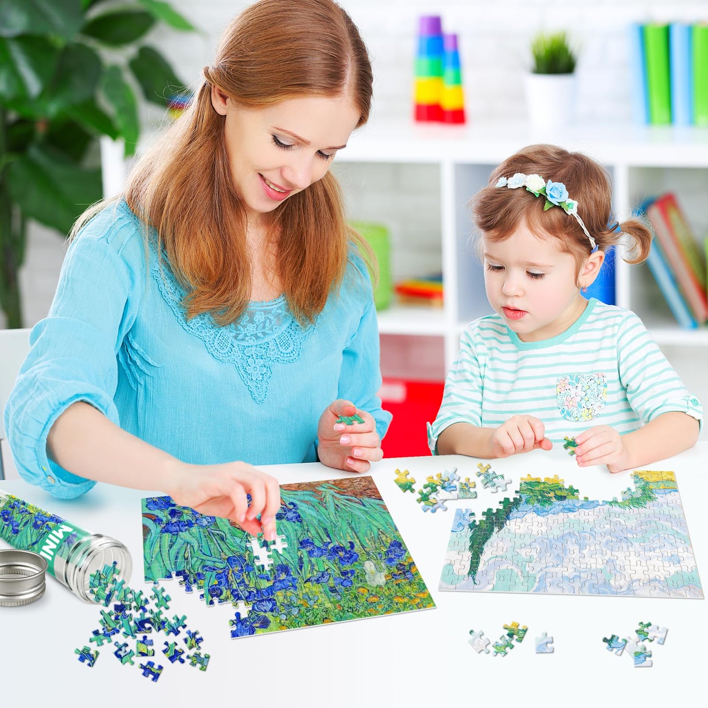 150 Pieces Mini Jigsaw Puzzles for Adults & Kids, 6" x 4" Small Jigsaw Puzzles Capsule Tube Jigsaw Puzzles Intelligent Game, Wheat Field with Cypresses Irises The Harvest (Wheatfields) 3 Pack