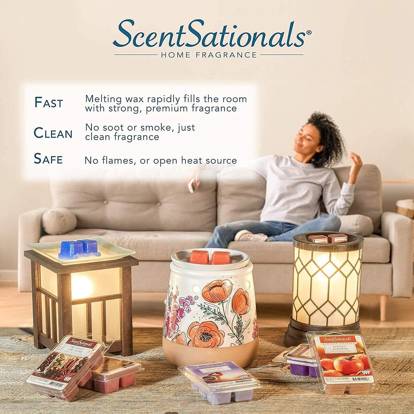 ScentSationals Wax Melts Home Sweet Home 4pk – Long-Lasting, Strong-Scented Wax Cubes for Warmers, Includes Cuddle Up, Cinnamon Apples, Salted Caramel Butter Cream & Farmhouse Cookies, 10oz (24 cubes)