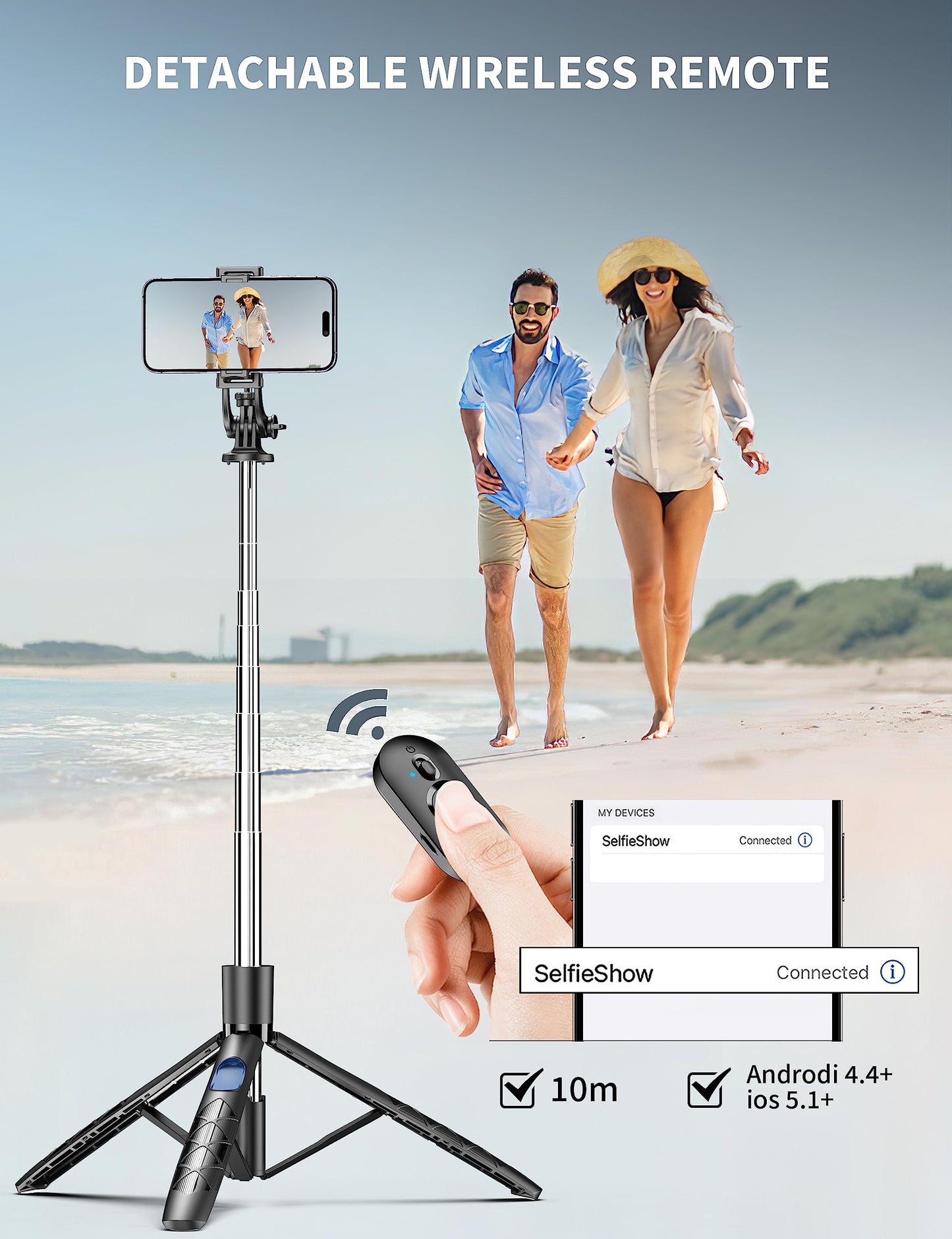 71" Phone Tripod & Selfie Stick, All in One Extendable Cell Phone Tripod with Wireless Remote, Tripods Stand for iPhone & Travel Selfie Stick 360° Rotation Compatible with iPhone Android, Camera