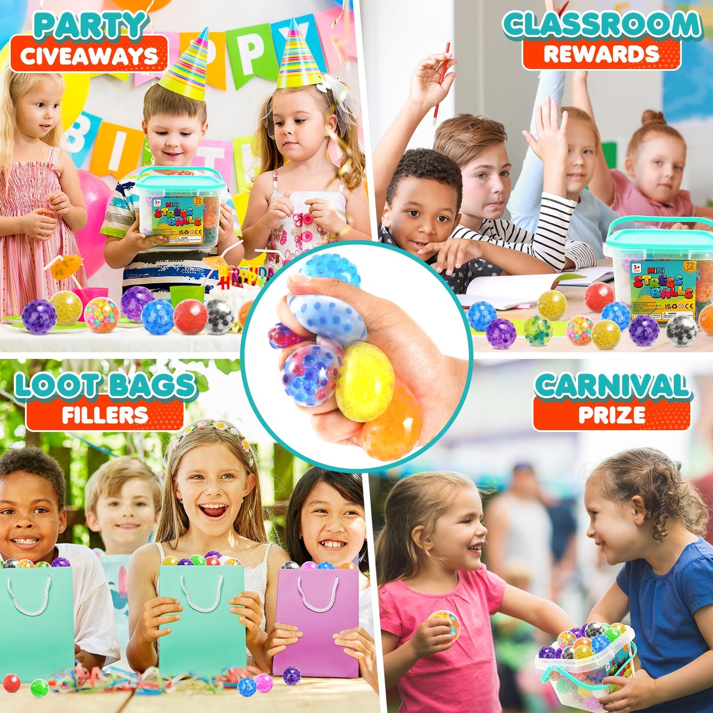 Squishy Stress Balls Fidget Toys - 72 Pack Squishy Toys Stress Ball for Anxiety, Fidget Stress Toys Bulk, Squeeze Balls for Adult with ADHD- Fidgets for Classroom Prize Box Toys, Classroom Must Haves