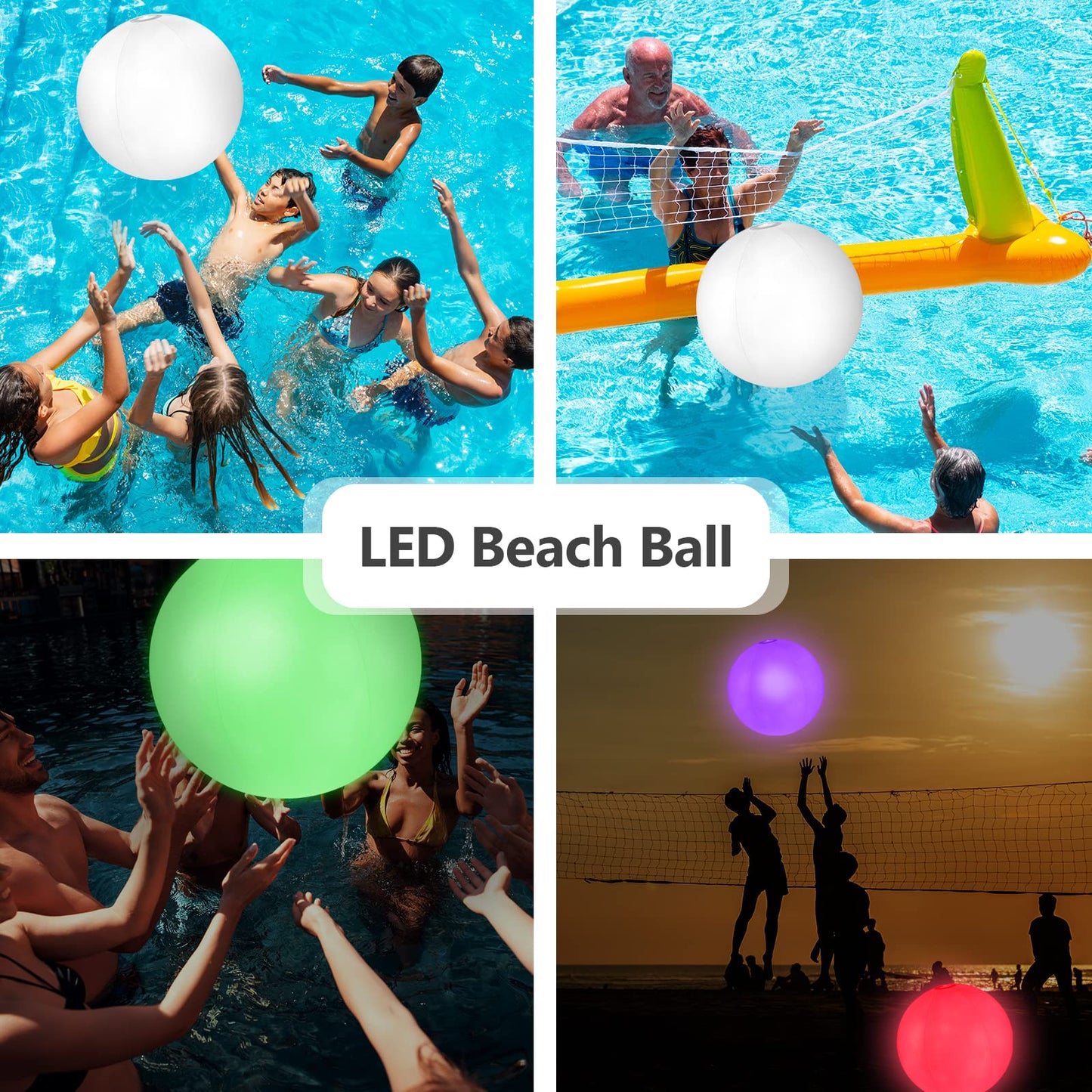 6 Pack Light Up Beach Balls Glow in The Dark Balls Pool Toys Party Games 16" Large LED Beach Ball with Remote Control - 16 Color Lights and 4 Modes, Patio Garden Pool Decorations