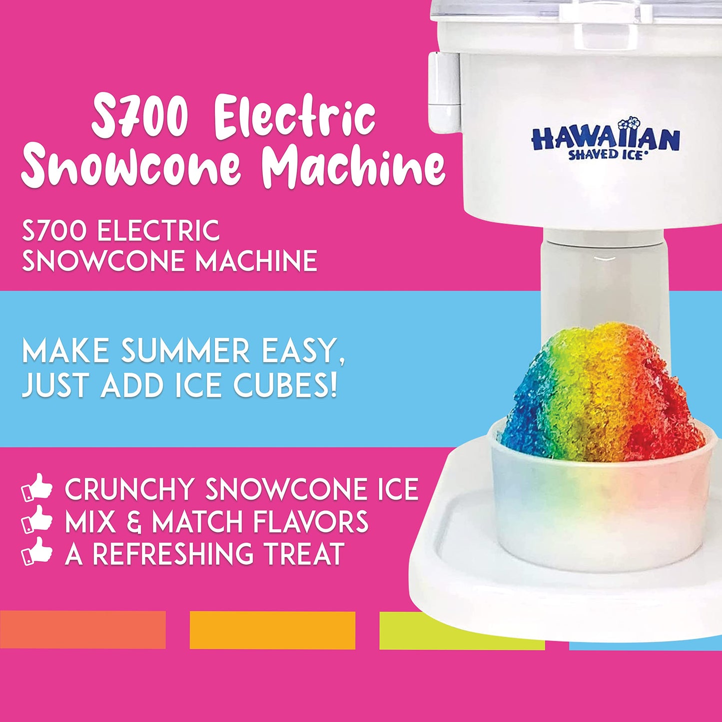 Hawaiian Shaved Ice Kid-Friendly S700 Snow Cone Machine bundled with Hawaiian Shaved Ice Mini Snow Cone Machine - Portable Countertop Ice Shaver with No Slip Base - No Electricity Needed - Ice Cup Inc