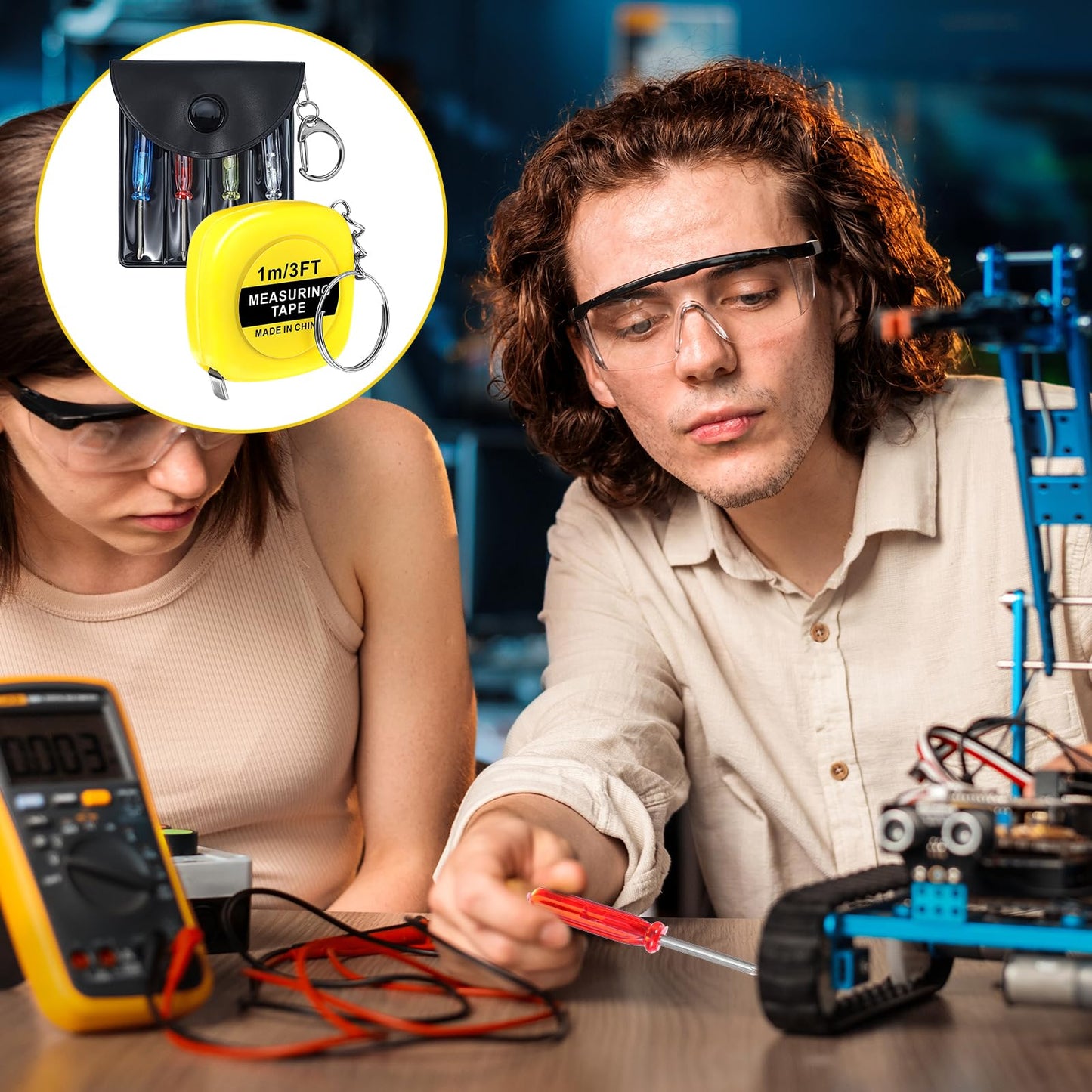 24 Pcs Tape Measure and Screwdriver Keychain Set, 1.5 Inch Functional Mini Tape Measures with Stable Slide Lock Construction Party Favors Measure for Birthday Party Favors Gift Bag Fillers 1m/ 3ft