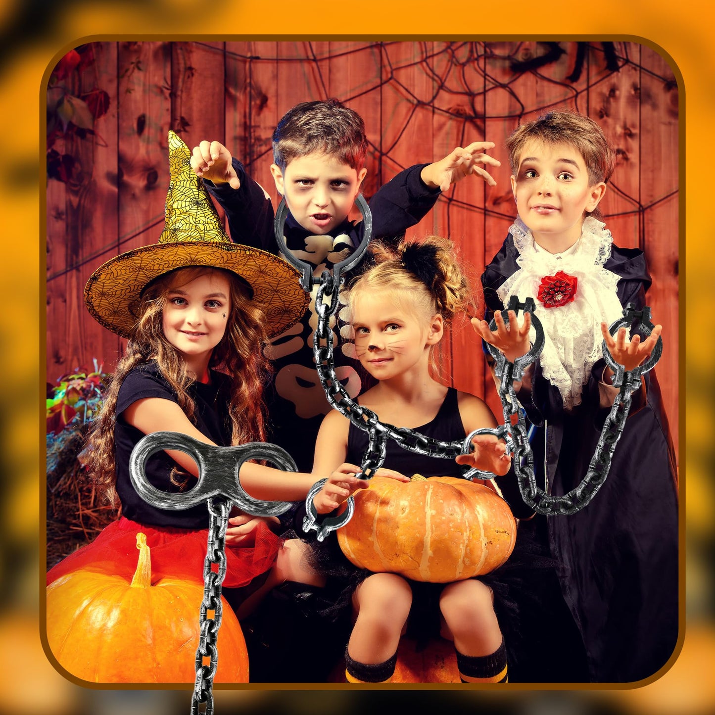 Sonarun 4 Pcs Halloween Chains Props Realistic Plastic Chains Link Prison Fake Wrist Shackles Feet Shackles Neck Shackles Chain Toys Prank Props for Halloween Costume Party Haunted Dress Up