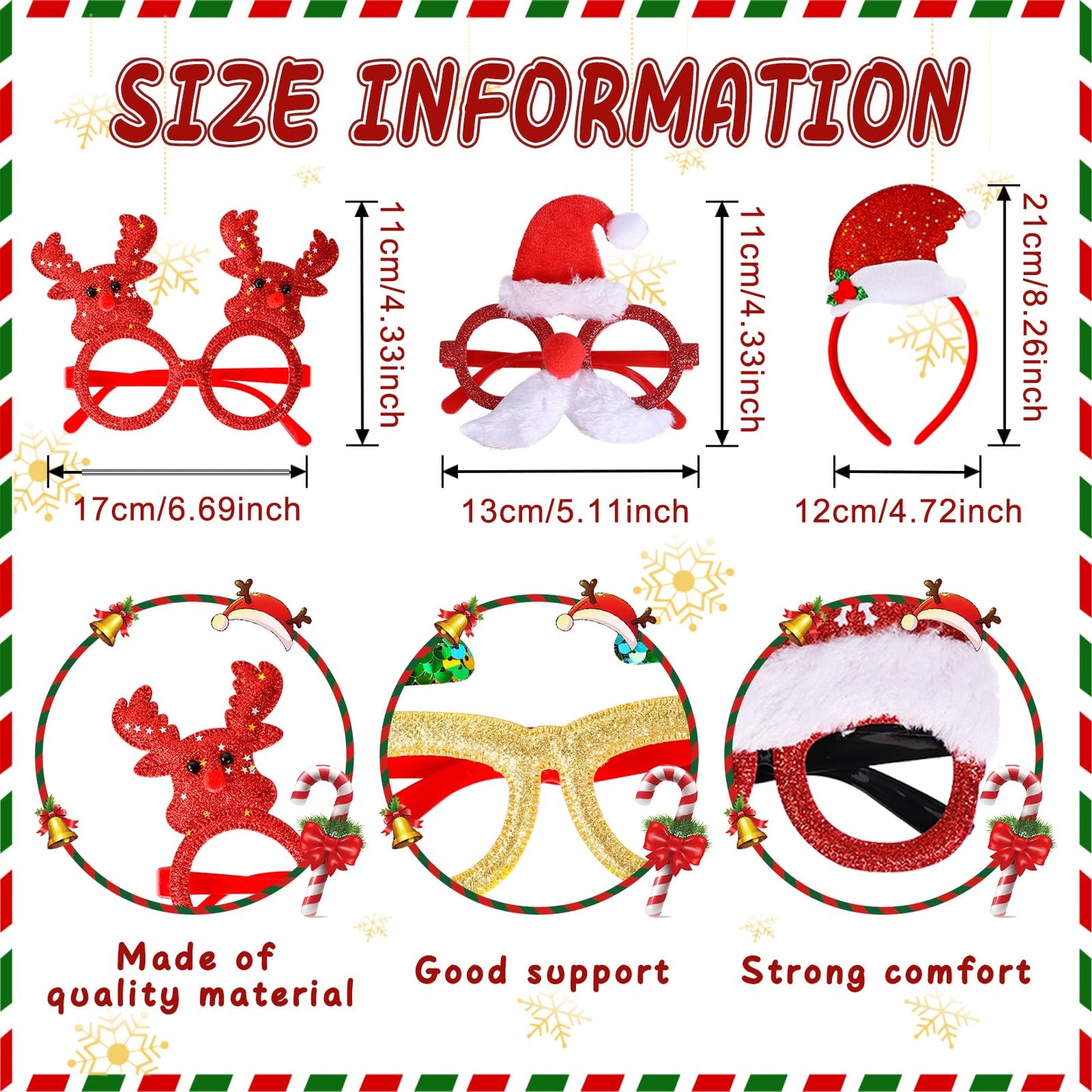 MGparty 32 Pack Christmas Glasses Frame and Headbands Set with Different Cute Designs Exquisite Decoration Accessories for Christmas Parties Holiday Favors and Photo Booth