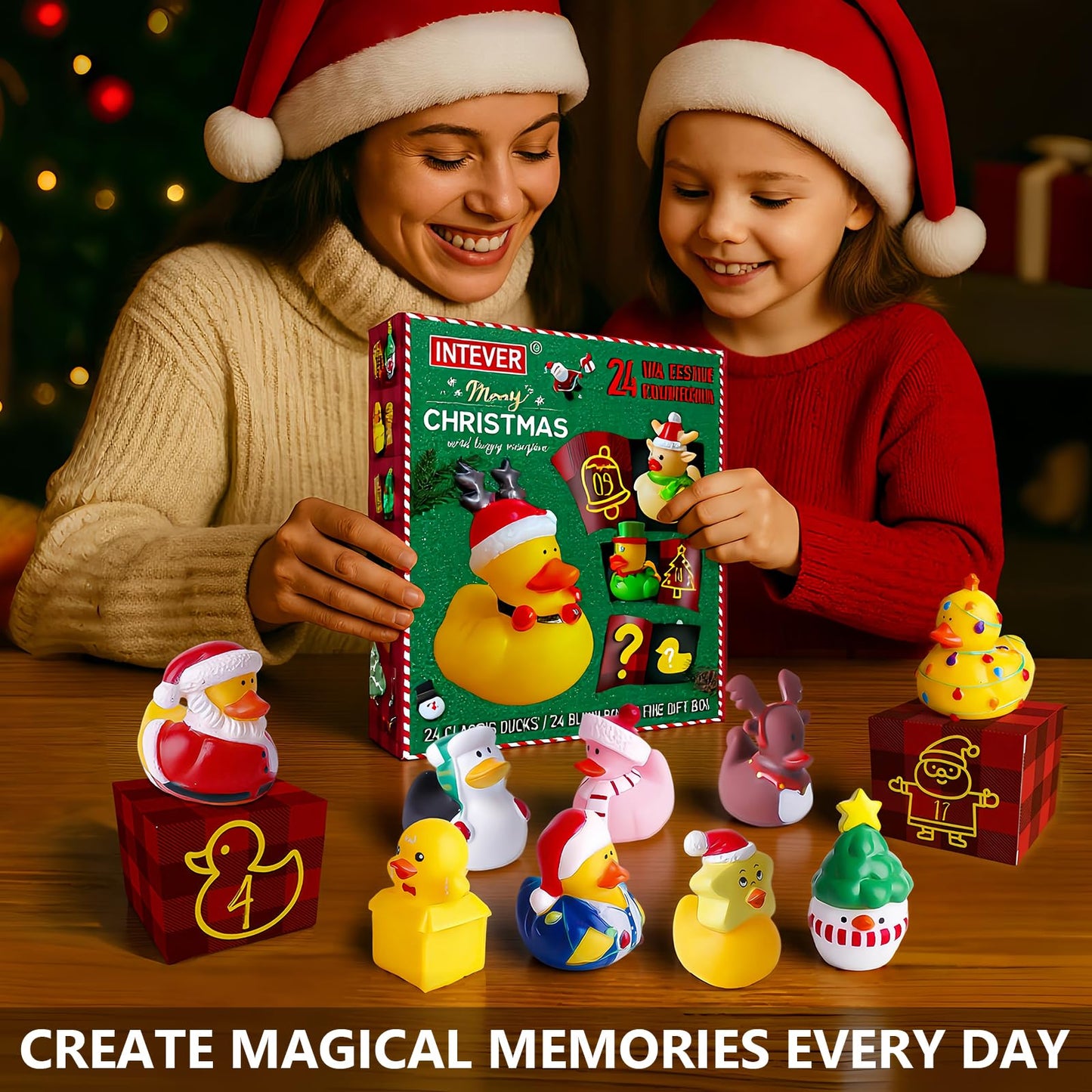 Intever 2025 Advent Calendar Christmas Ducks – 24 Days of Surprise Rubber Duck Gifts | Fun Holiday Countdown Toy Set for Christmas Party Favors, Stocking Stuffers & Decorations for Toddlers, Boys & Girls