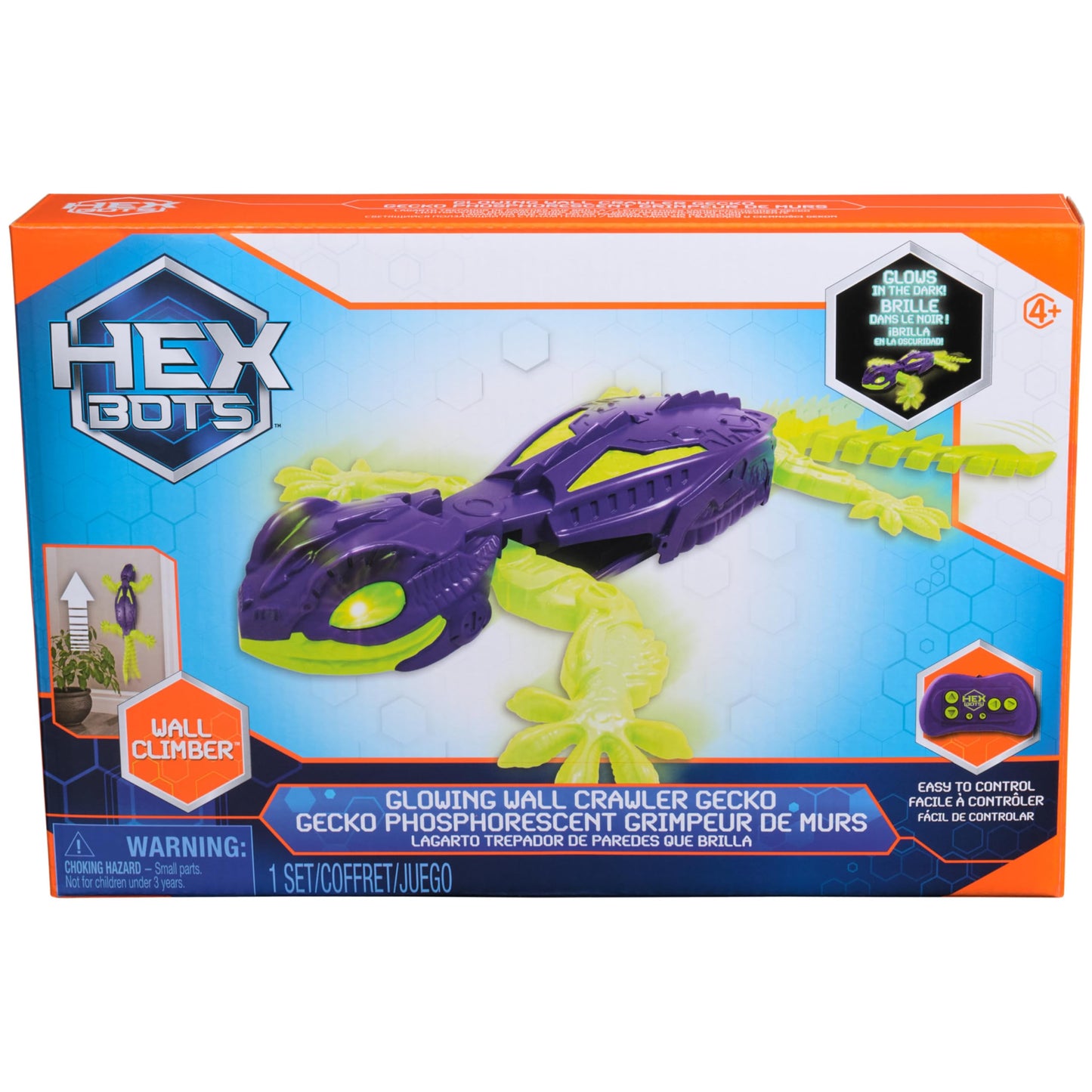 HEX BOTS Glow-in-The-Dark Gecko, Rechargeable Remote Control Robot Kids Toys, Climbs up Walls for Prank Toys & Games, RC Robot for Boys & Girls Ages 4 & Up