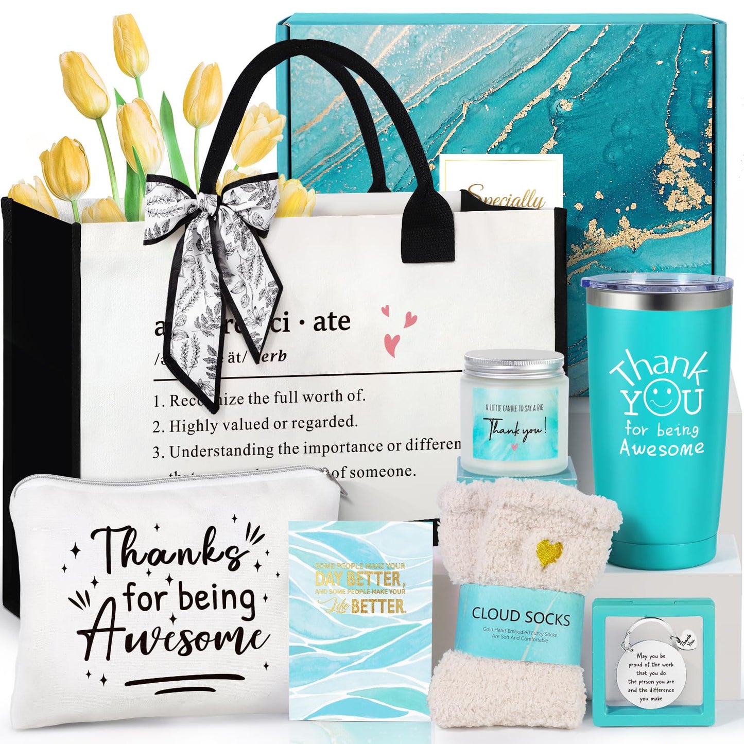 Suhctuptx Thank You Gifts for Women, Employee Appreciation Gifts, Appreciation Gift for Coworkers Teachers Employees, Gratitude Basket with Canvas Tote Bag Thank You for Being Awesome Tumbler
