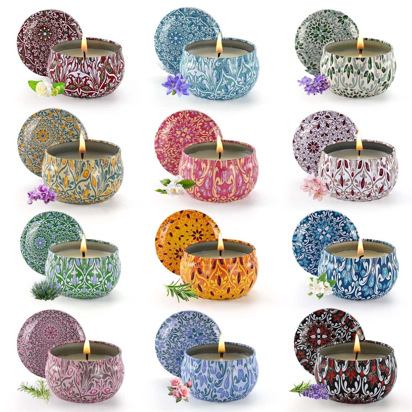 Obisesio Scented Candle Set, 12 Pack Candles Gift for Home Scented, Aromatherapy Candle Gift, 2.5 oz Long Lasting Soy Candles for Men, Women, Friends Birthday, Mother's Day, Valentine Bath SPA