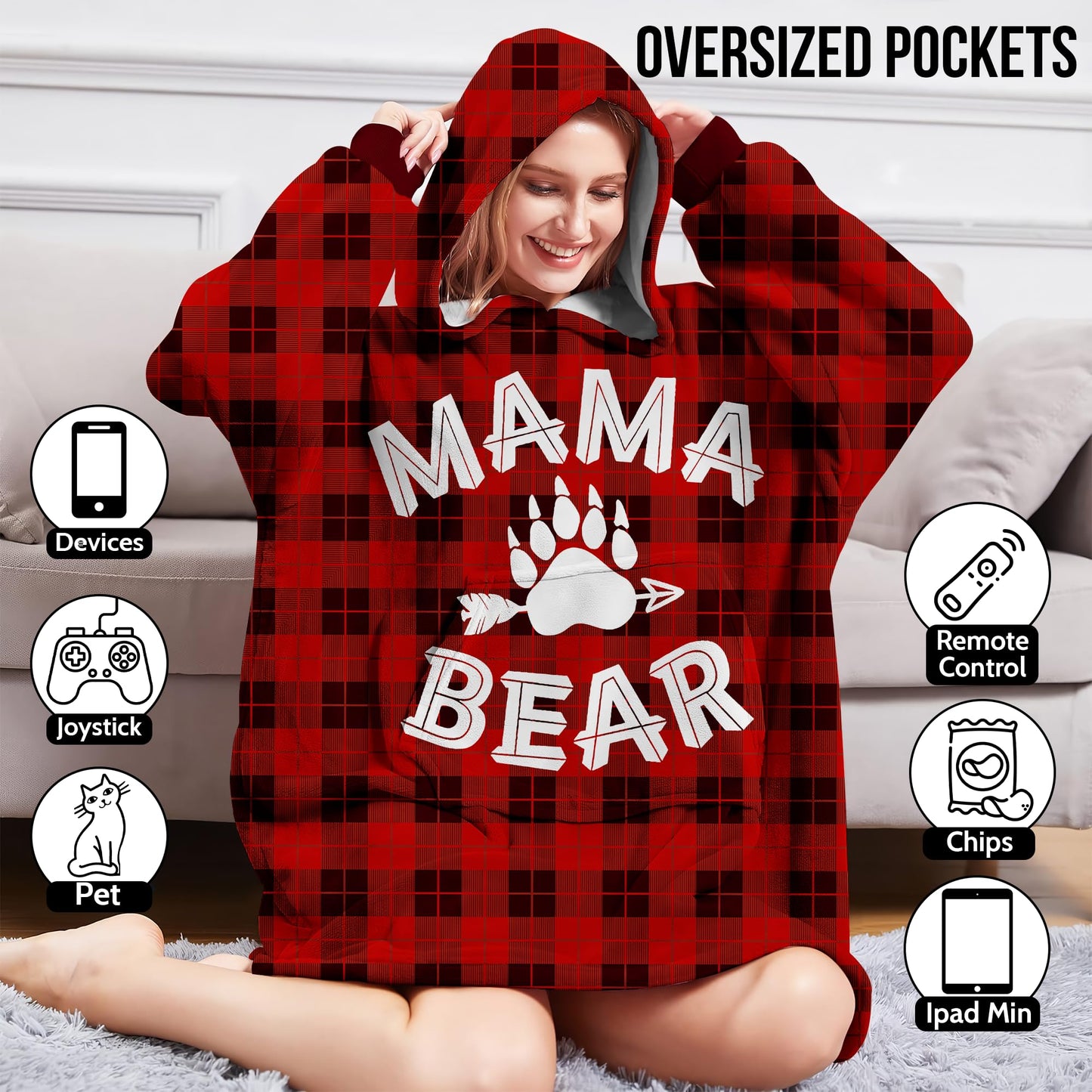 Warmstorey Mama Bear Hoodie Blanket For Women Wearable Blanket Hoodie - Christmas Gifts For Mom From Daughter Son - Wife Birthday Gifts, Gifts For Wife From Husband