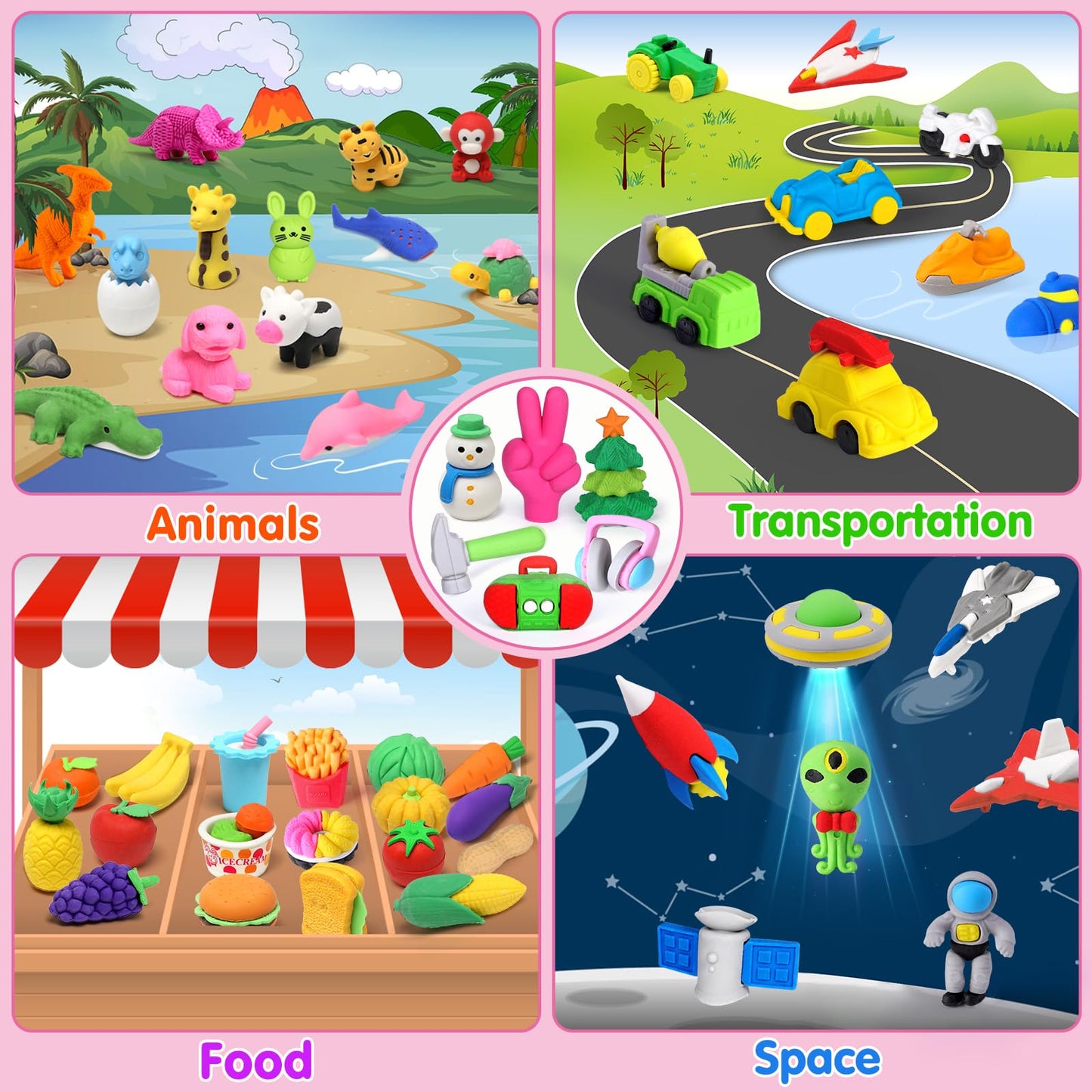 Arscniek 140 Pack Animal Erasers for Kids, Take Apart Mini Pencil Erasers, Desk Pets & Treasure Box Toys, Bulk Party Favors, Stocking Stuffers, Classroom Prizes, School Supplies, Gift for Boys & Girls