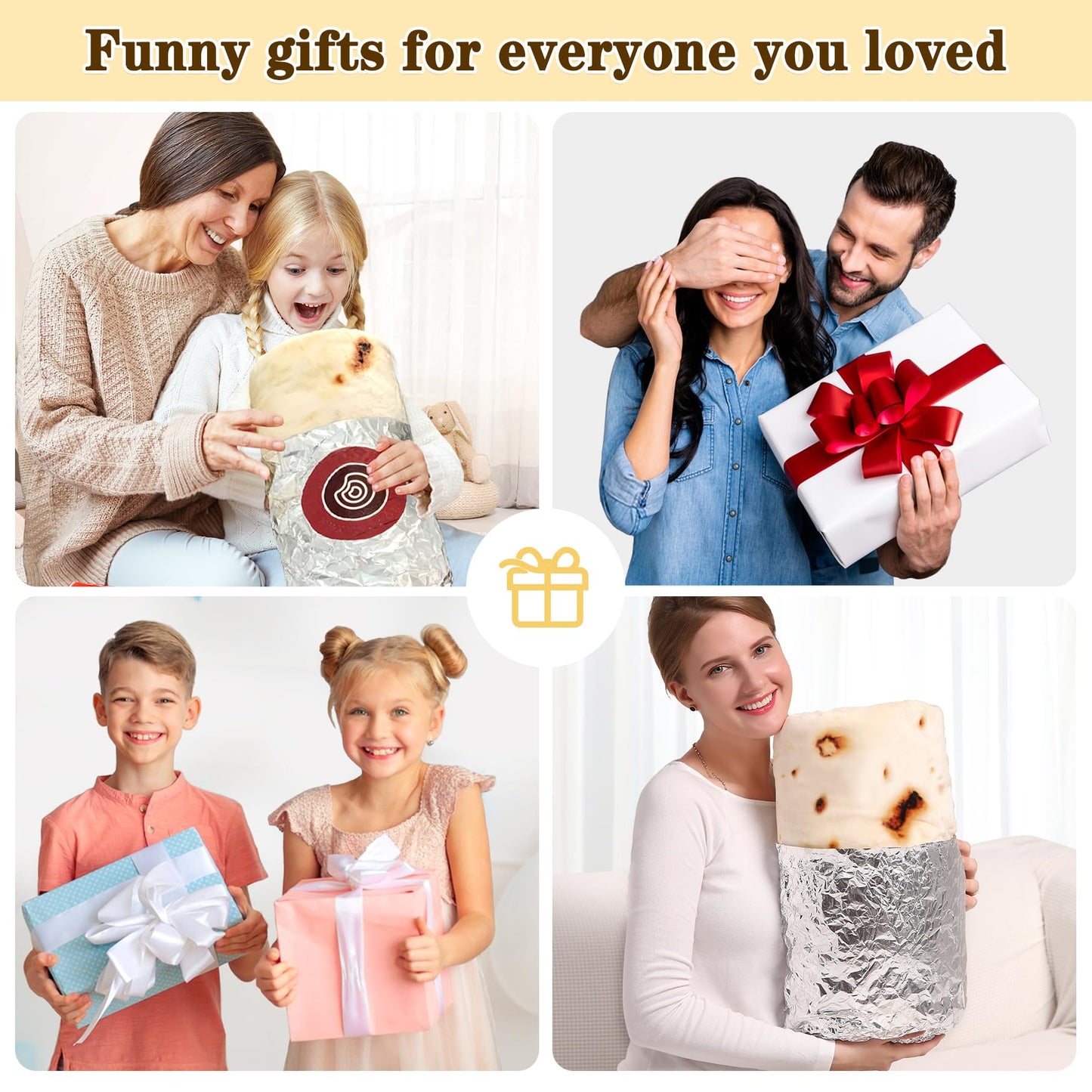 mermaker Burritos Tortilla Throw Blanket 2.0 Double Sided 60 inches for Adult and Kids, Giant Funny Realistic Food Blanket, 285 GSM Novelty Soft Flannel Taco Blanket (Yellow-Double Sided)