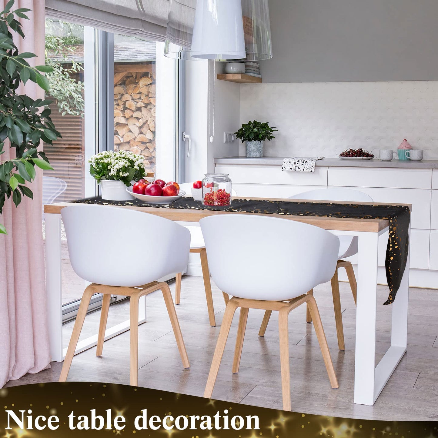 4 Pack Table Runner 12 x 108 Inch Sequin Rectangular Table Runners for Birthday Wedding Graduation New Years Party Decorations Black and Gold Decor(Black and Gold)