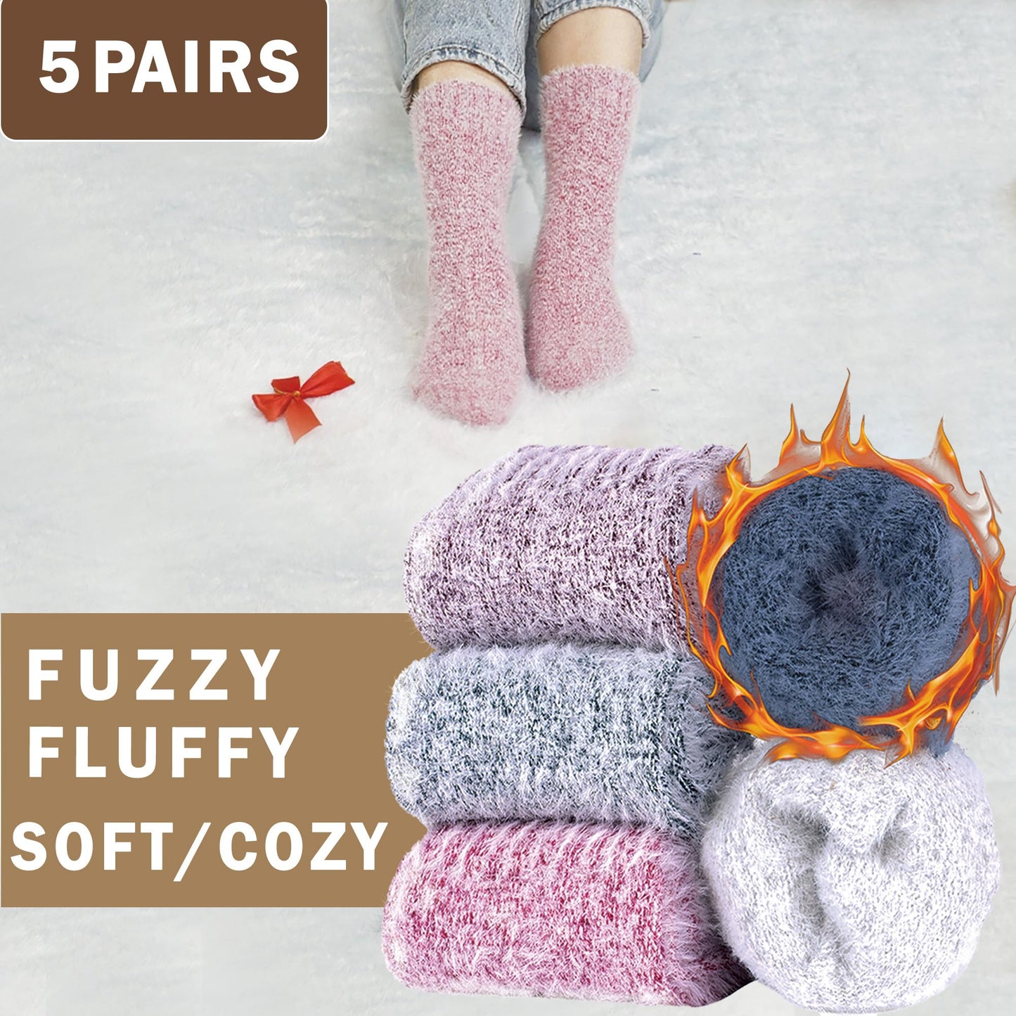 5 Pairs Fuzzy Soft Cozy Comfortable Socks for Women, Casual Sleep Comfy Socks, Perfect Warm Winter Gifts for Women