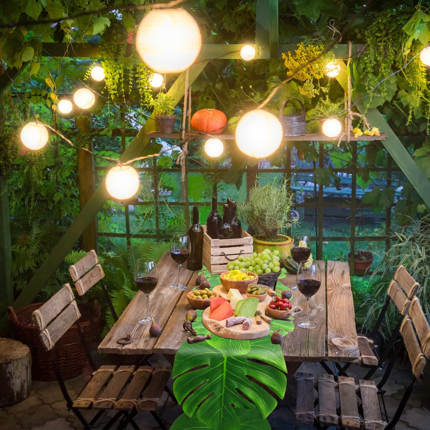 DEYIXUN 4 Pcs Artificial Palm Leaves Table Runners 72 Inch, Tropical Palm Leaves Table Runner Faux Leaf Table Cloth for Wedding Hawaiian Luau Theme Party Supply Summer Table Wall Decorations