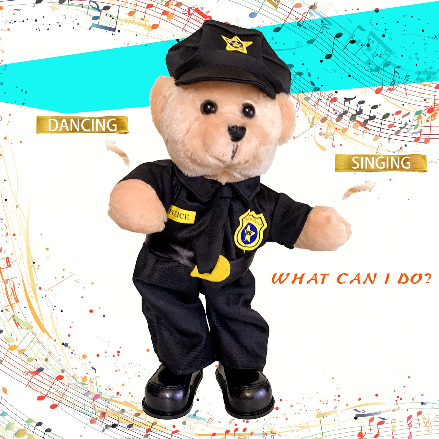 Singing Dancing Police Teddy Bear Playing Bad Boys What You Gonna DO Song – Musical Interactive Stuffed Animal Plush Cop Toy for Kids Adults, 14”