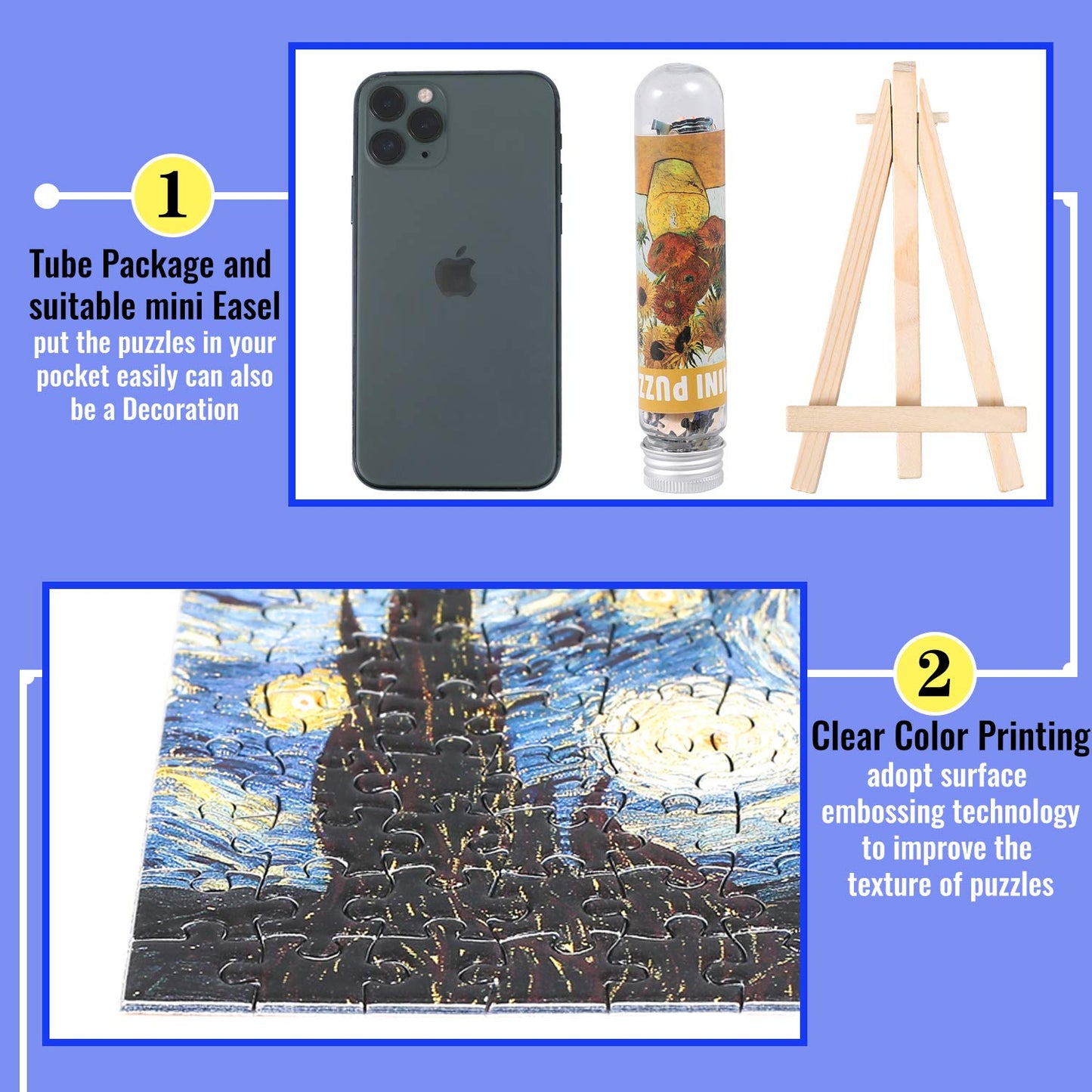 Small Jigsaw Puzzles for Adults Challenging Puzzle Small Puzzles Mini Jigsaw Puzzles for Adults 150 Pieces Starry Night Rhone River Sunflower 6 x 4 Inches,3 Pack,Mini Easel Included