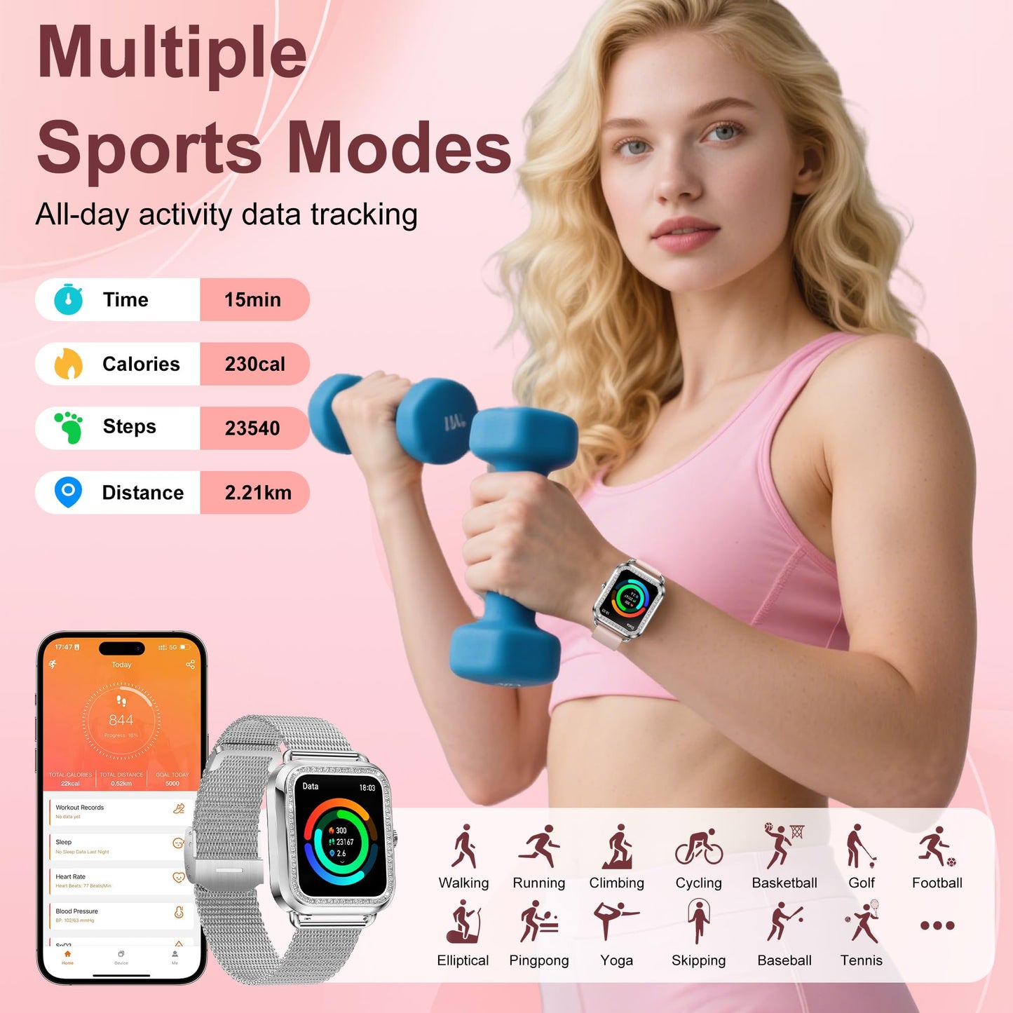 Smart Watch, Colesma 1.59" HD Smart Watches for Women, Answer/Make Call Fitness Tracker Watch for Android iPhone, Sleep/Heart Rate/SpO2/Blood Pressure Monitor, 180+ Dials, Waterproof Watches for Women