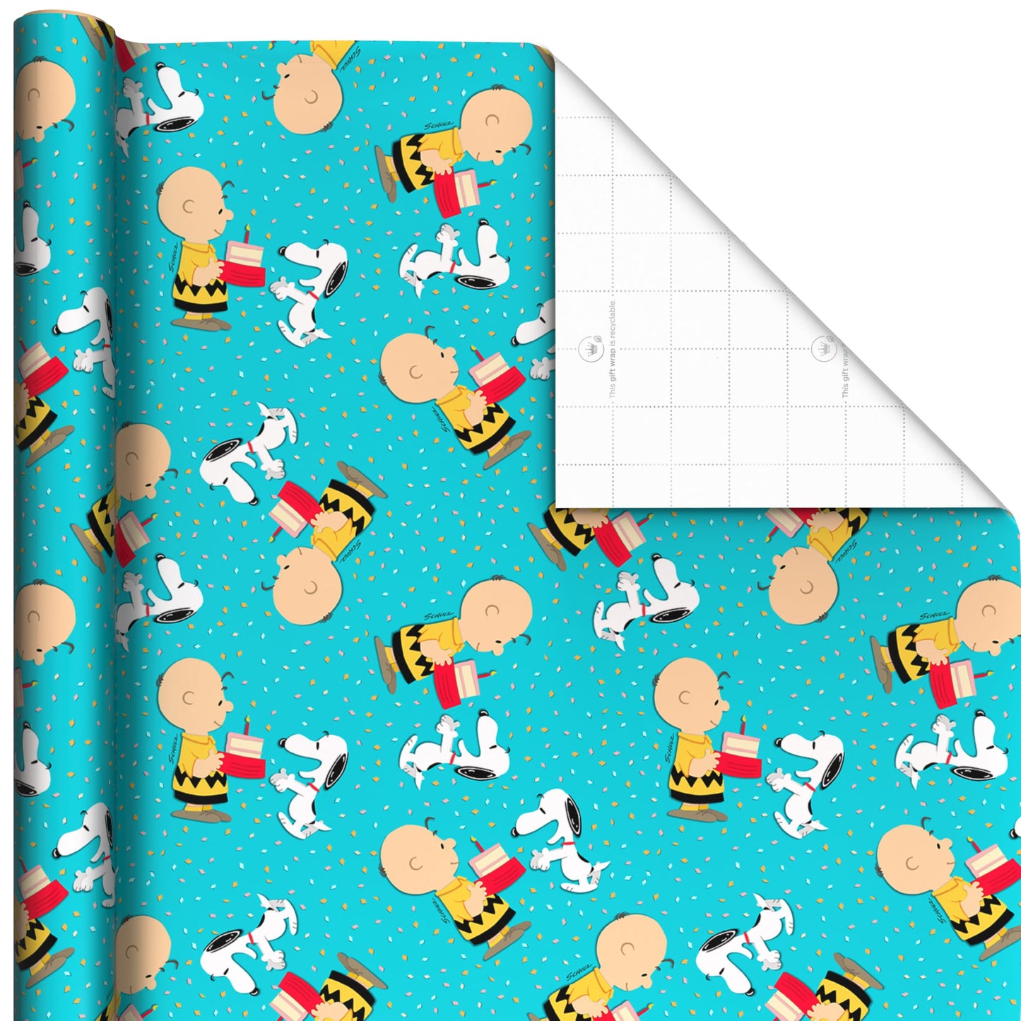 Hallmark Peanuts Wrapping Paper Rolls for Birthdays, Easter, Christmas (Set of 3 Rolls: 60 Sq. Ft. Total) Snoopy, Charlie Brown, Woodstock, Green, Blue, Red