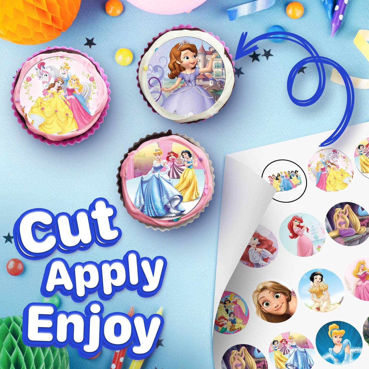 30 x Edible Cupcake Toppers Themed of Princess Collection of Edible Cake Decorations | Uncut Edible on Wafer Sheet