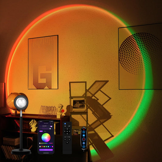 Tsrarey Sunset Lamp Projector with Remote Control, Multiple Colors LED APP Control Sunset Light Three Control Methods Night Light for Room Decor/Christmas Gifts/Photography/Party/Bedroom Decor