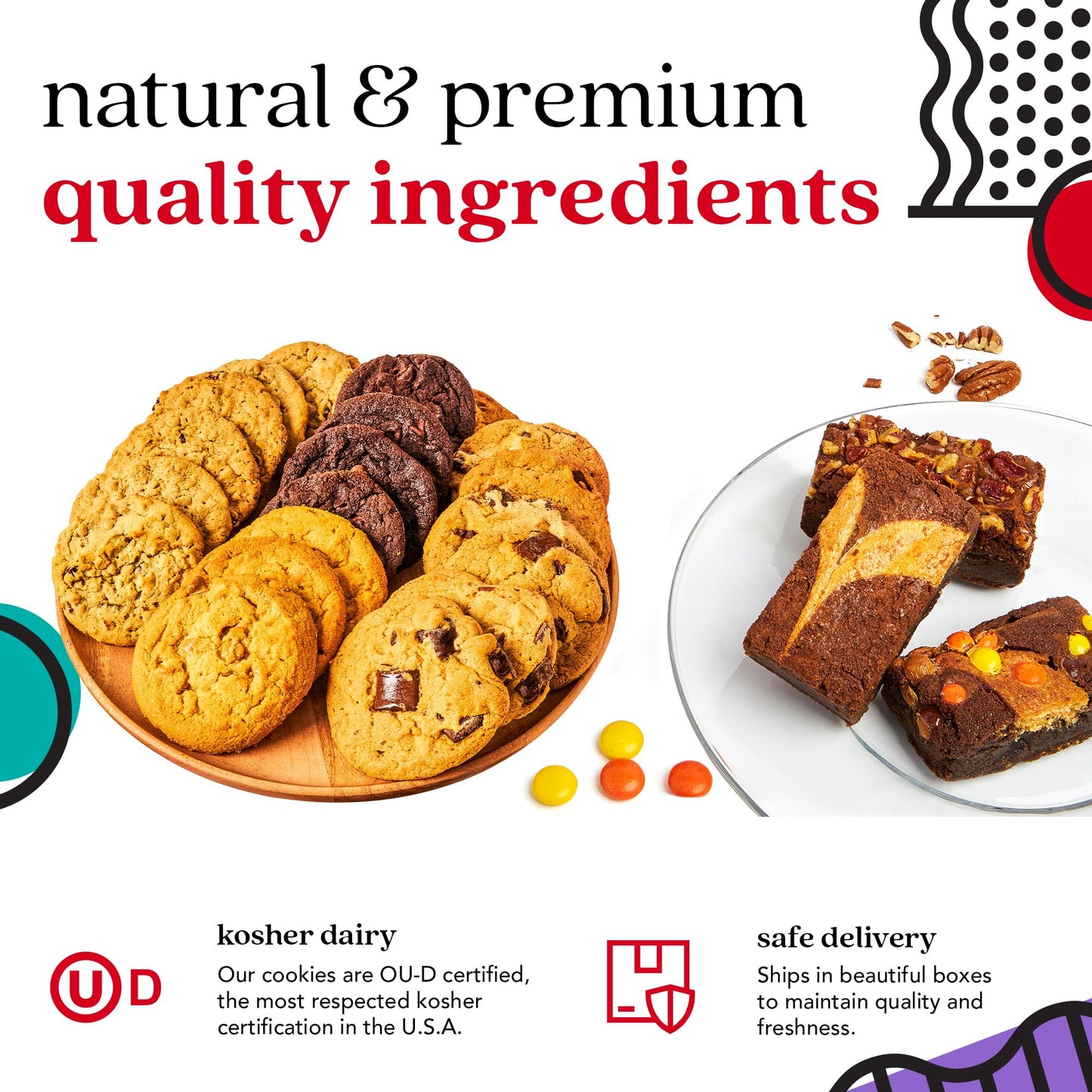 David’s Cookies Gourmet Assorted Cookies and Brownies Gift Basket - 12 x 1.5oz fresh baked cookies and 10 x 2oz individually wrapped brownies - Great for Sharing, Ideal Gift for All Special Occasions