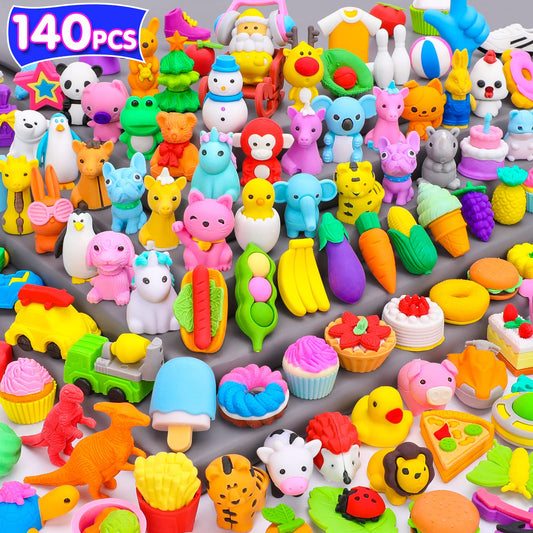 Palmatte 140PCS Mini Animal Erasers Bulk Kids Prizes Treasure Box Toys Classroom Rewards Teacher Must Haves Desk Pets Back to School Supplies Random Eraser Party Favors Kids Toys Gifts Pinata Stuffers