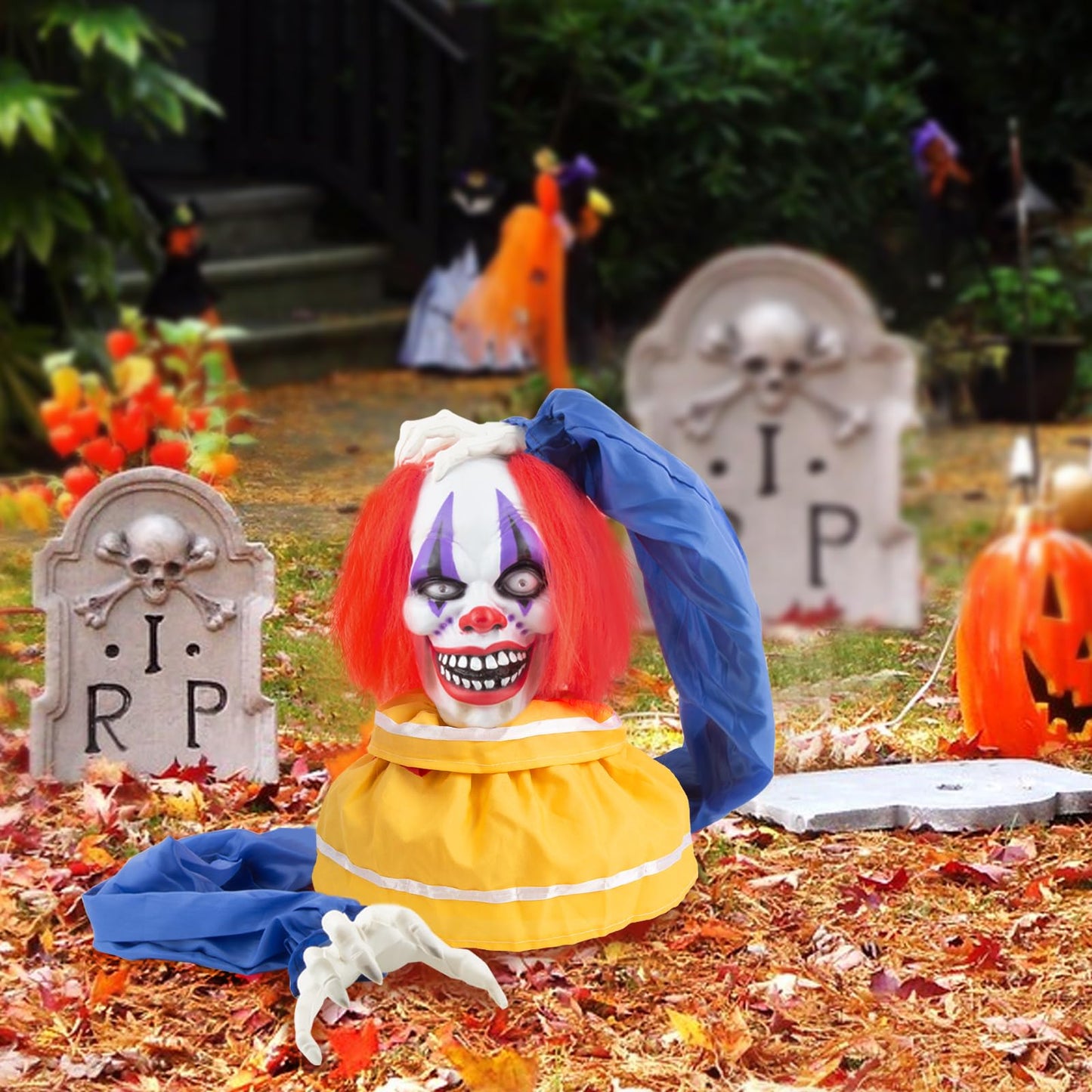 Halloween Animatronics Decorations - Scary Clown with Sound Activated, Creepy Sound, Light Up Eyes, Scary Motion for Halloween Indoor/Outdoor Yard Lawn Decoration, Haunted House Props